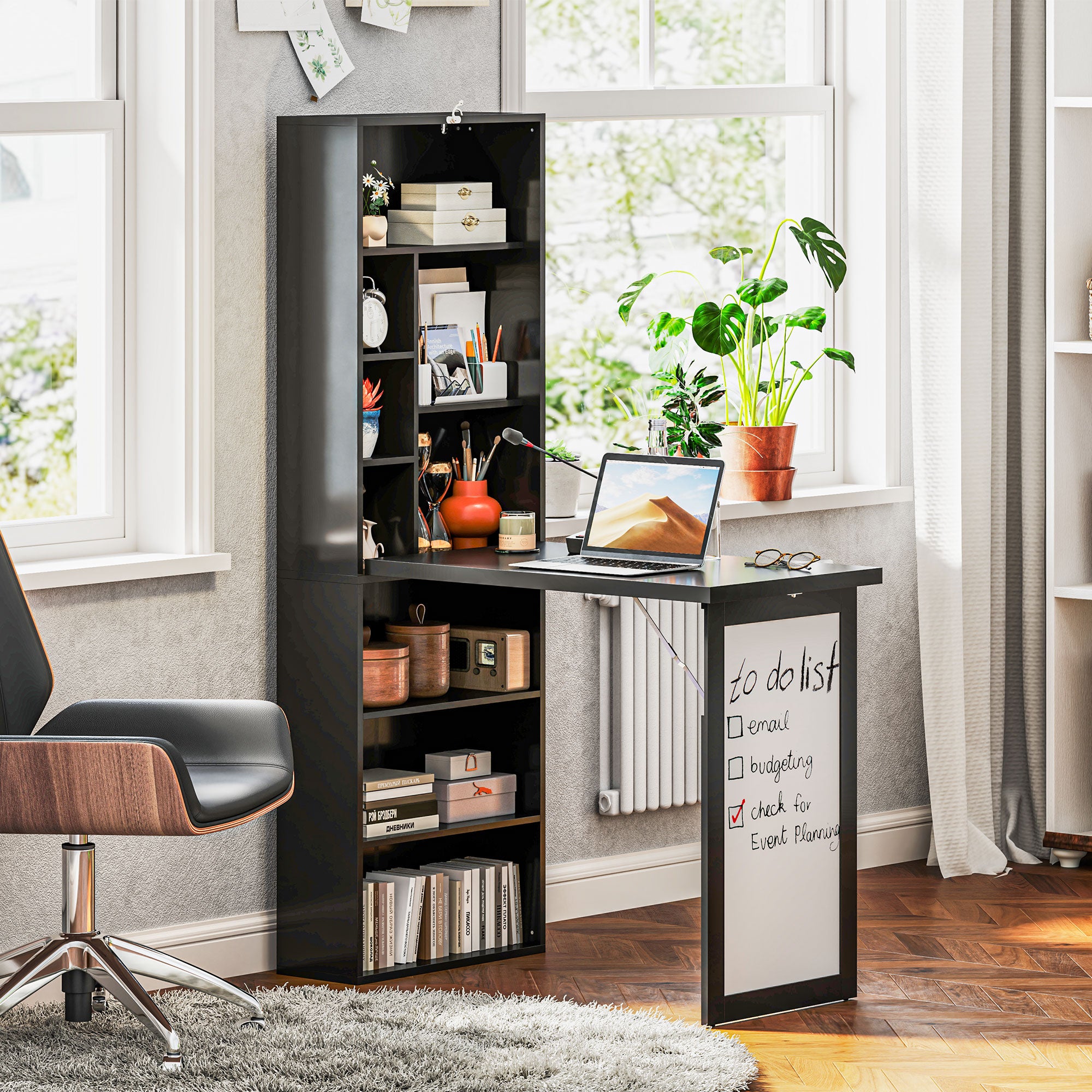 HOMCOM Three-Part Work Desk, with Storage and Chalkboard - Black - North Peak Garden Furniture