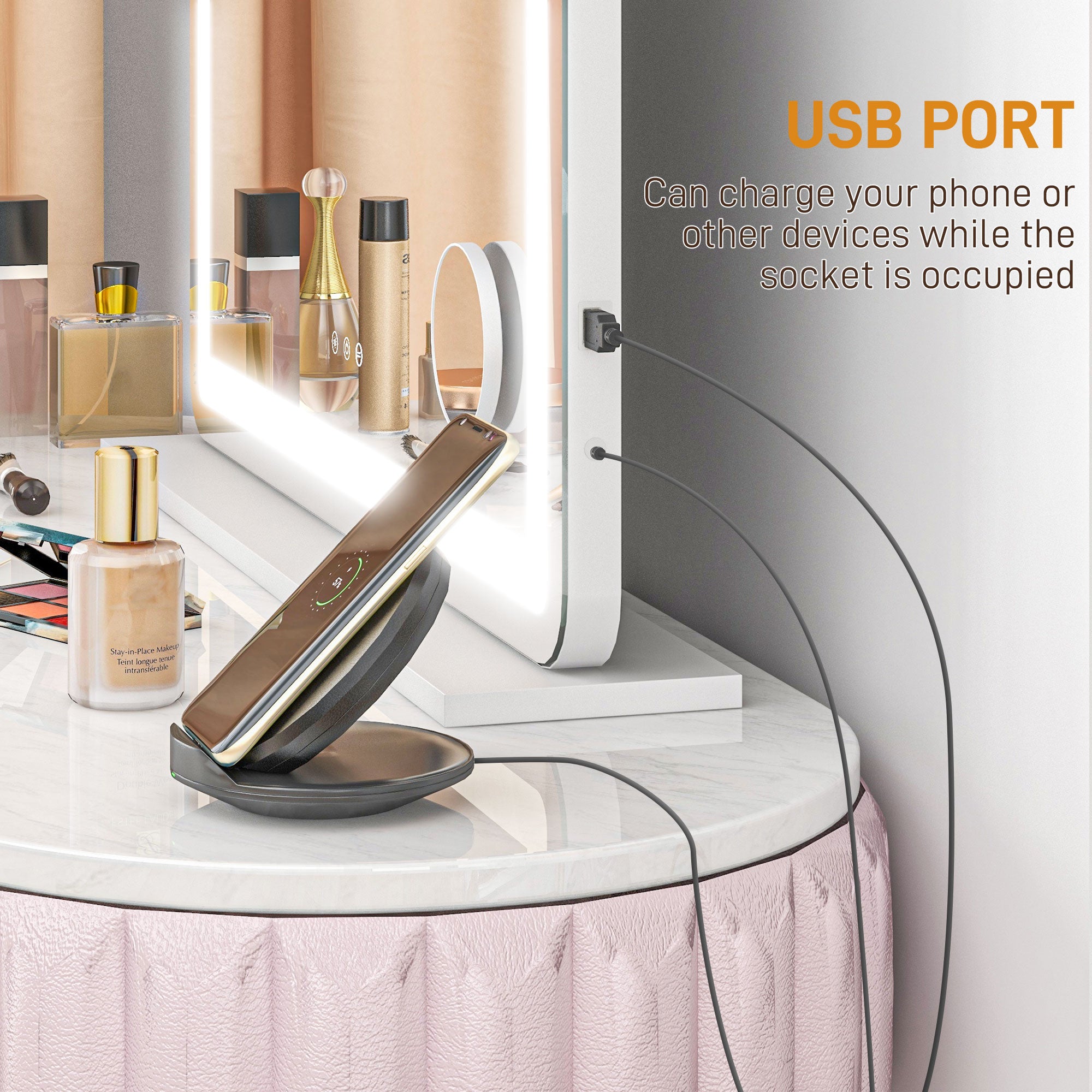 HOMCOM Vanity Mirror with Lights, Large Lighted Makeup Mirror with 3 Colour Lighting Modes, 10X Magnifying, USB Charging Port, Touch Screen, Tabletop or Wall Mounted Design for Bedroom, White - North Peak Garden Furniture