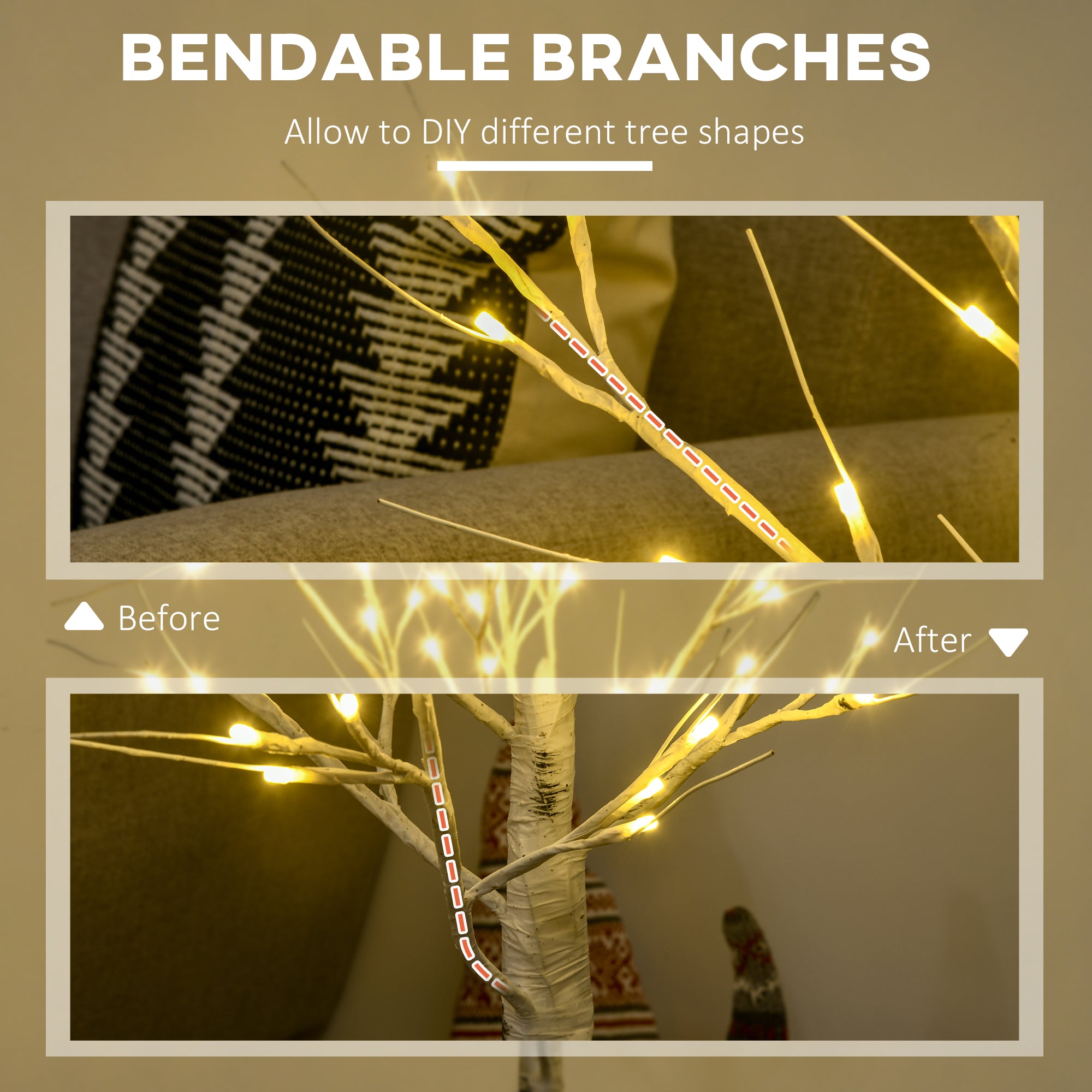 HOMCOM 4ft Artificial White Birch Tree Light with Warm White Pre-Lit LED Light for Indoor and Covered Outdoor Use - North Peak Garden Furniture
