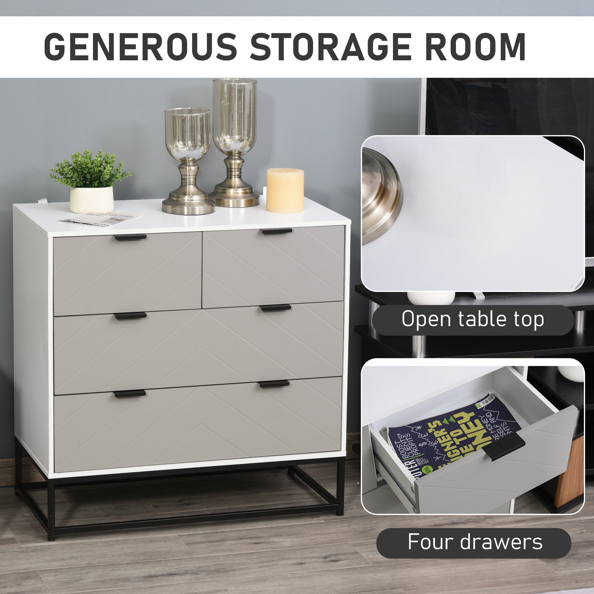 HOMCOM Freestanding Chest of Drawers with Metal Handles, Bedroom & Living Room Dresser, Storage Solution