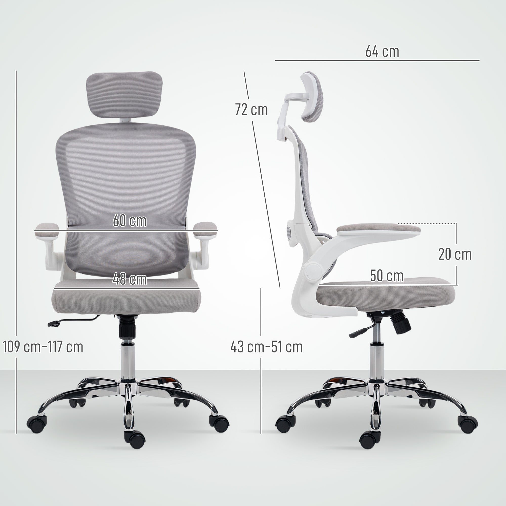 HOMCOM Mesh Back Office Chair, with Lumbar Support - Grey