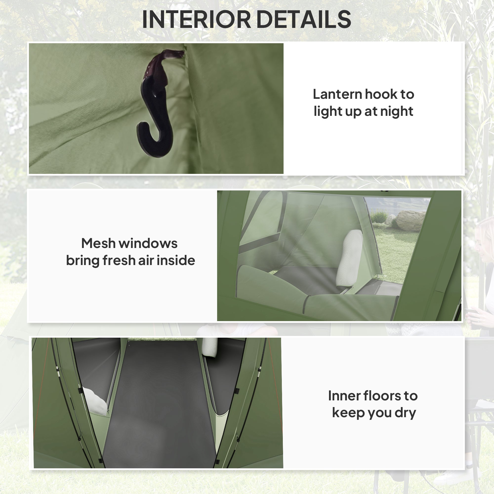 Outsunny 3 Man Camping Tent with Living Area and 2 Bedrooms, 3000mm Waterproof Family Tent with Sewn-in Groundsheet, Portable with Bag for Hiking, Festival, Backpacking, Green