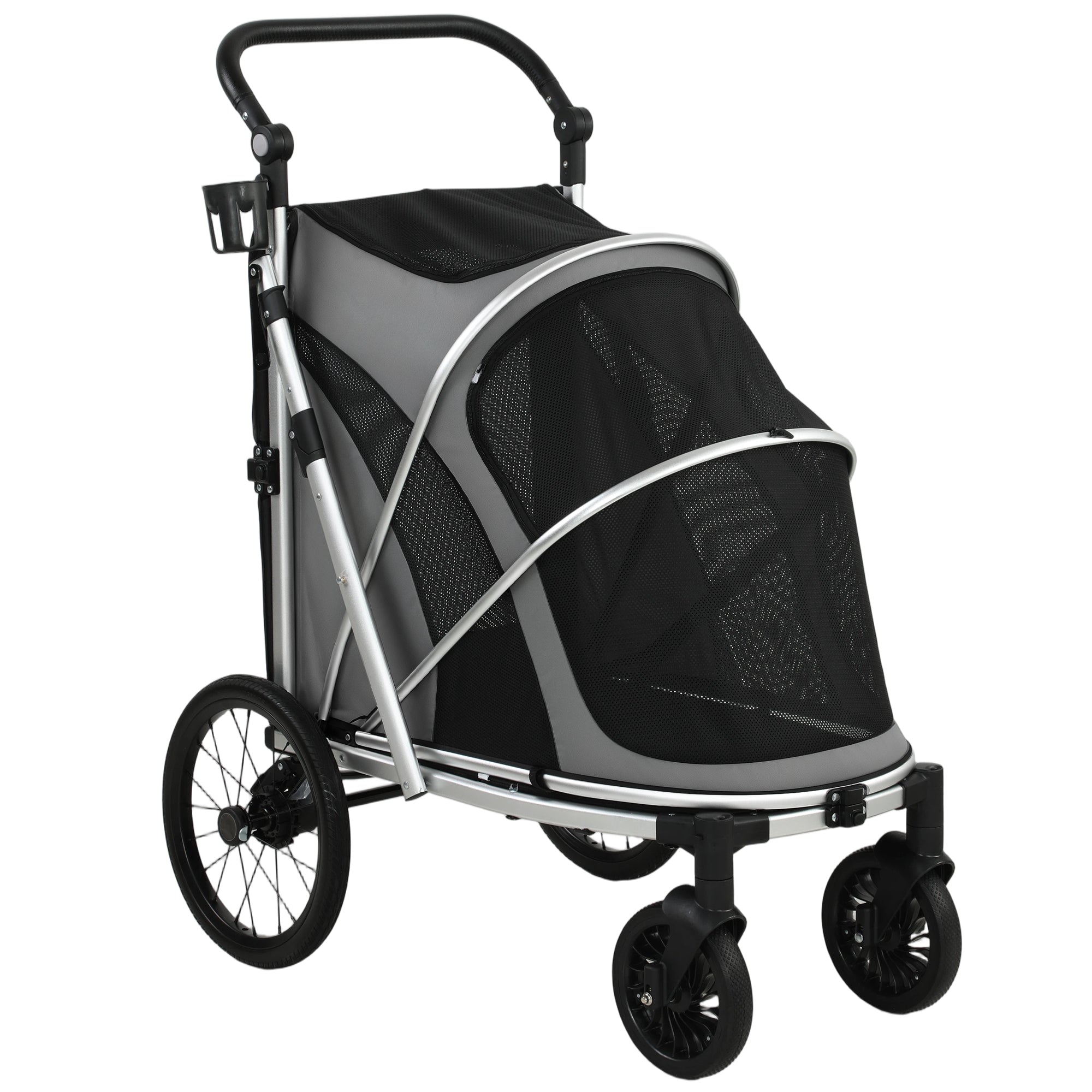 PawHut Dog Stroller, Easy Folding Pet Stroller for Small and Medium Dogs with Shock Absorption, Maximum Load 20 kg, Grey