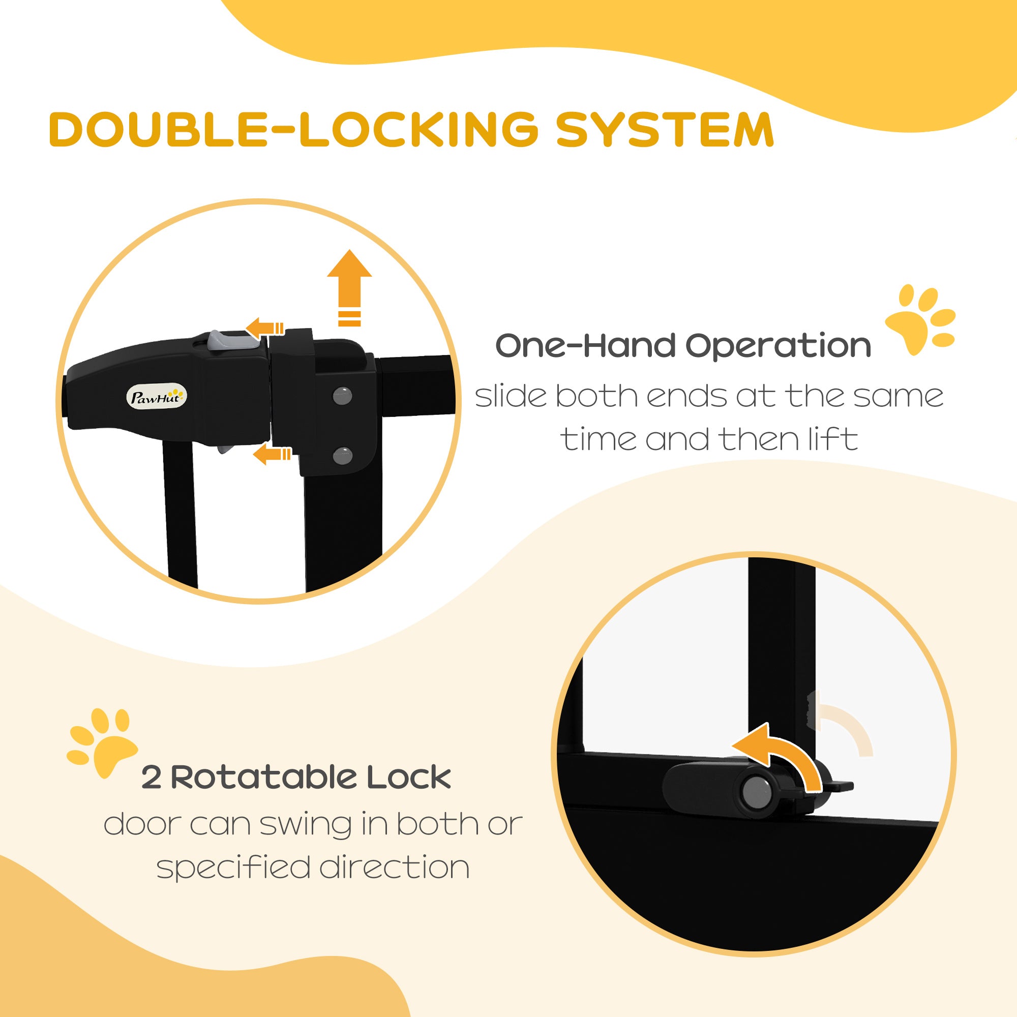 PawHut Metal 74-80cm Adjustable Pet Gate Safety Barrier w/ Auto-Close Door Black - North Peak Garden Furniture