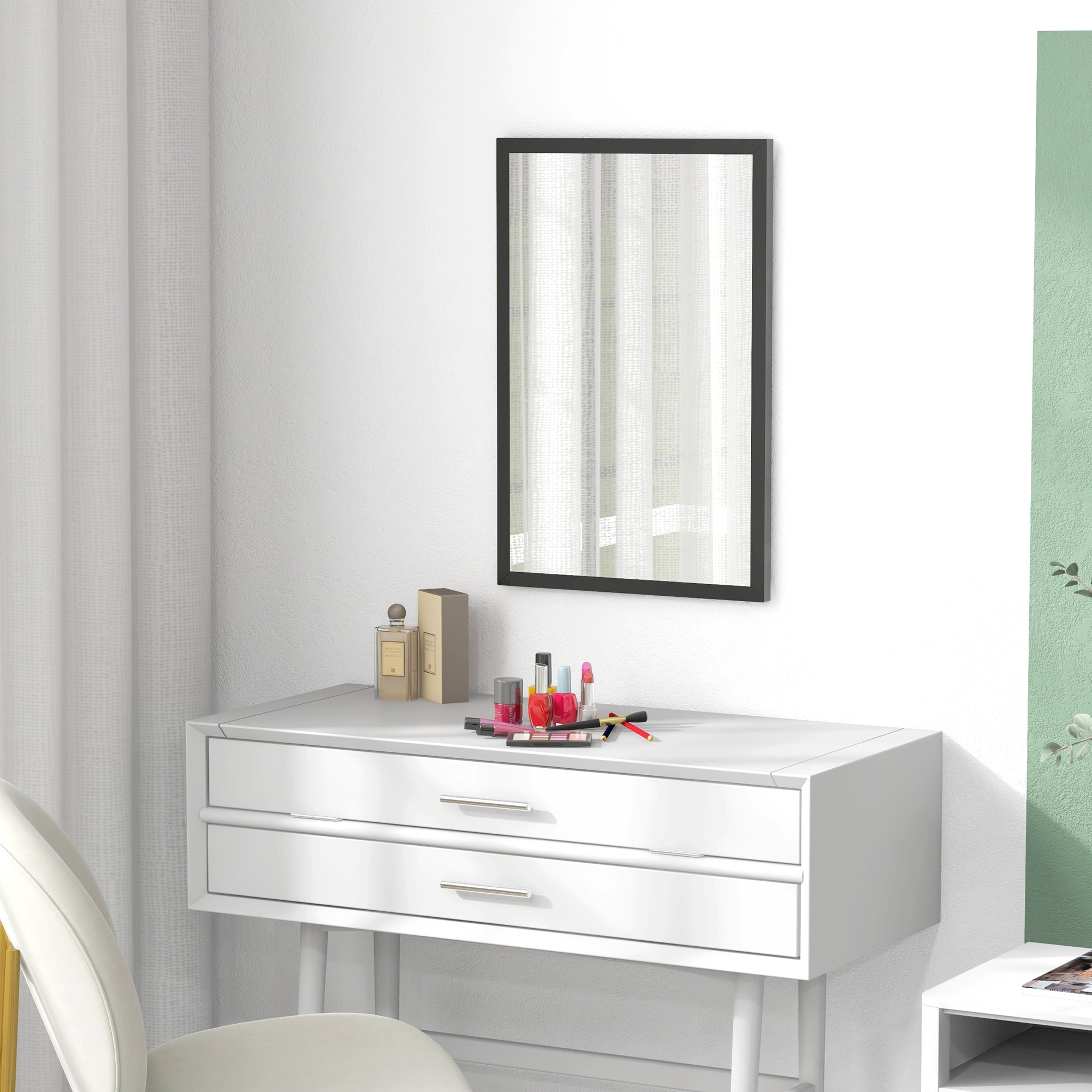 HOMCOM Wall Bathroom Mirror, 60 x 40 cm Wall-Mounted Mirror for Living Room, Bedroom, Hallway, Black - North Peak Garden Furniture