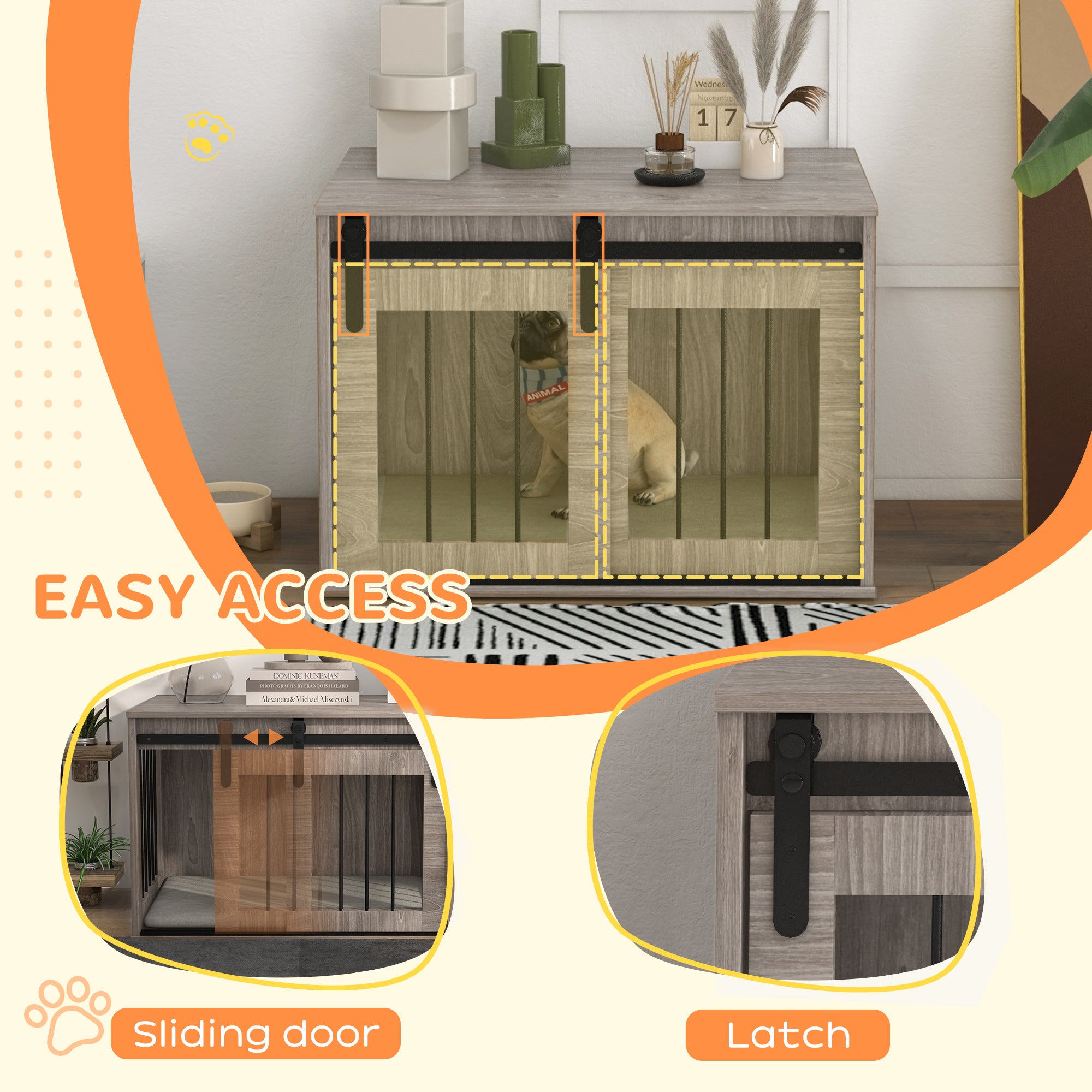 PawHut Dog Crate Furniture with Removable Cushion for Medium Dogs, 80 x 54 x 57cm - Brown - North Peak Garden Furniture