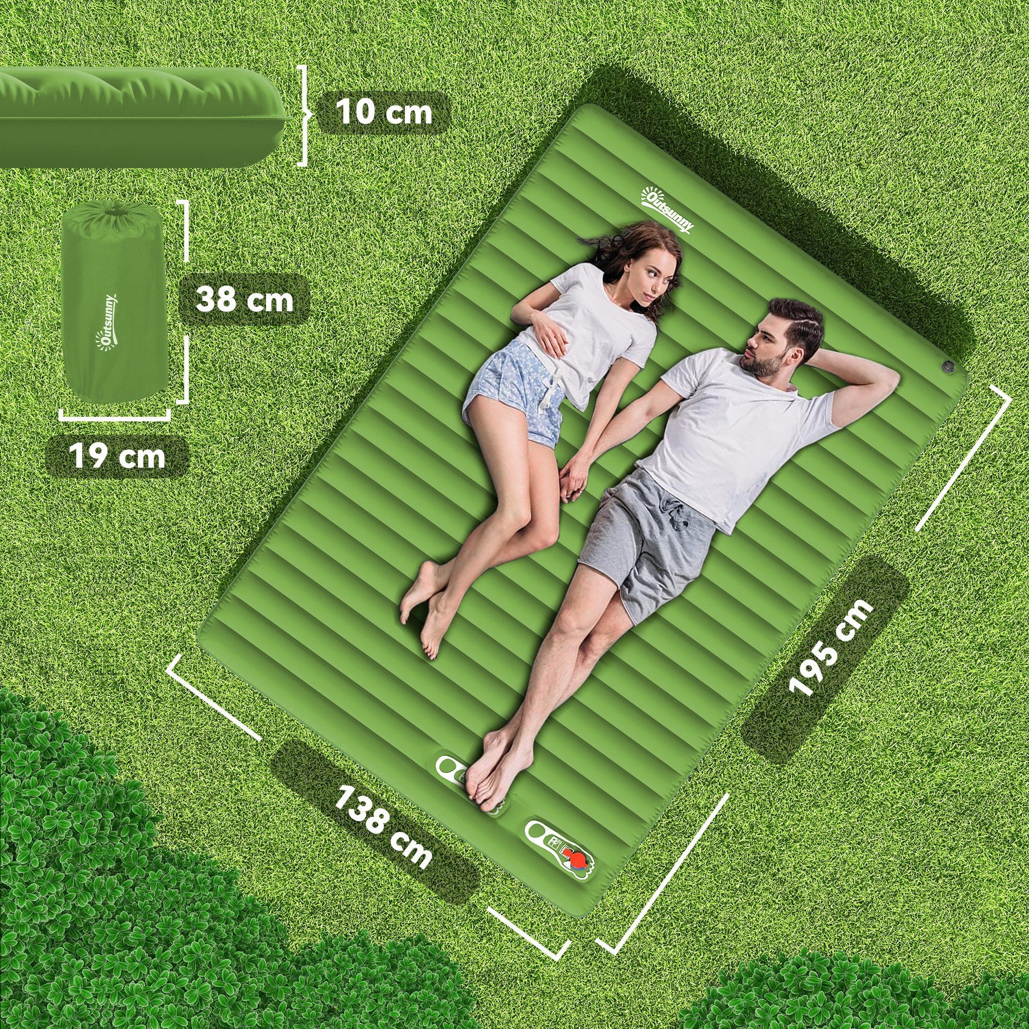 Outsunny 2 Person Camping Inflatable Mattress - Green - North Peak Garden Furniture