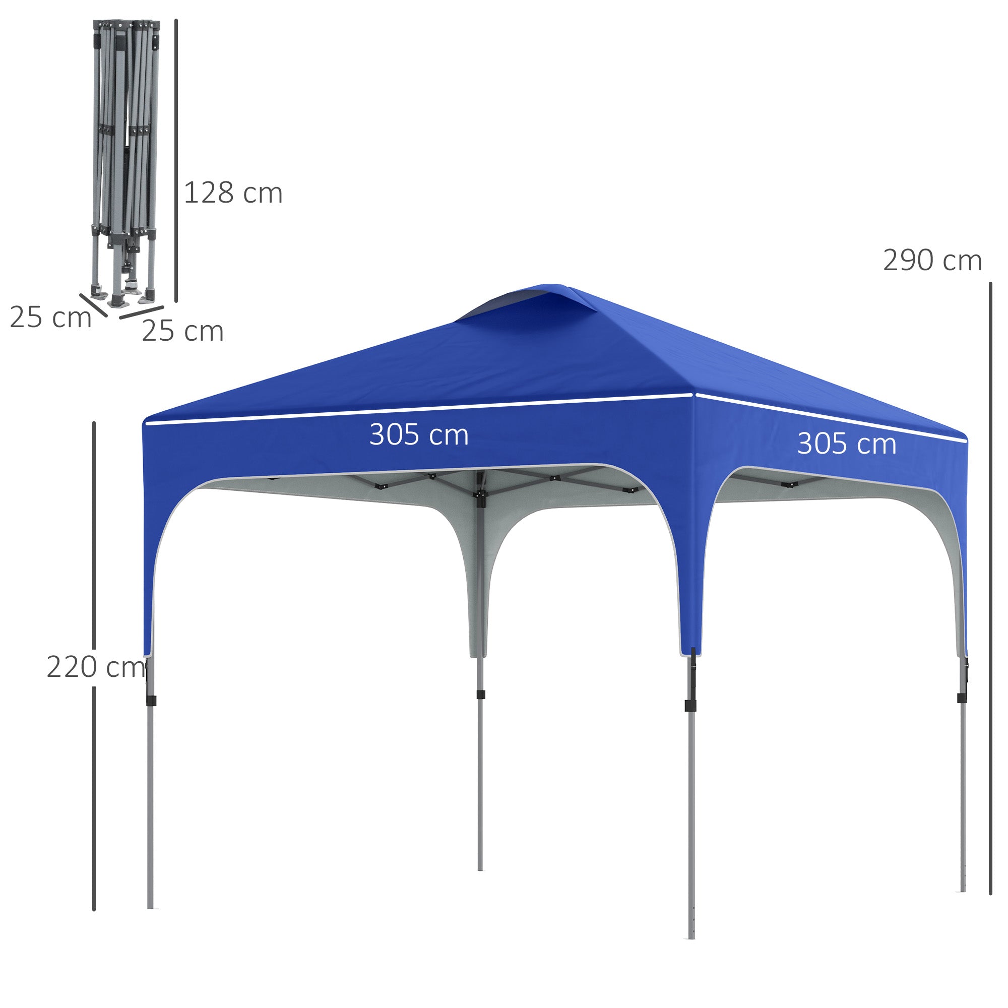 Outsunny 3 x 3 (M) Pop Up Gazebo, UPF 50+ Foldable Canopy Tent with Carry Bag with Wheels and 4 Leg Weight Bags, Height Adjustable, for Outdoor Garden Patio Party, Blue - North Peak Garden Furniture