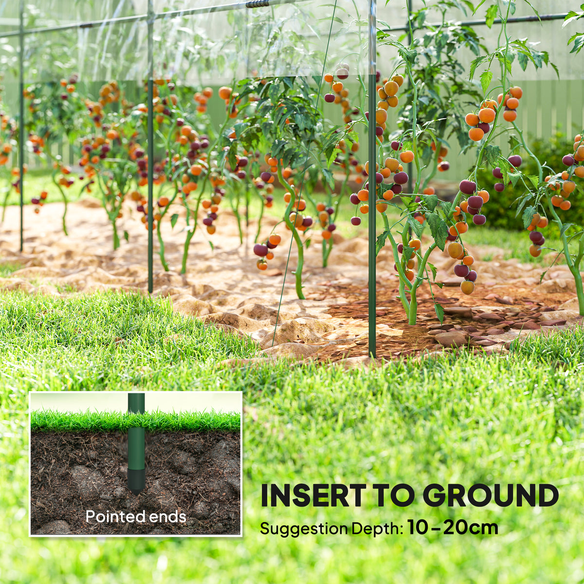 Outsunny Tunnel Tomato Greenhouse with 4 Hoops and Top Tap, Pointed Bottom and Guy Ropes, 400 x 123 x 171 cm, Clear