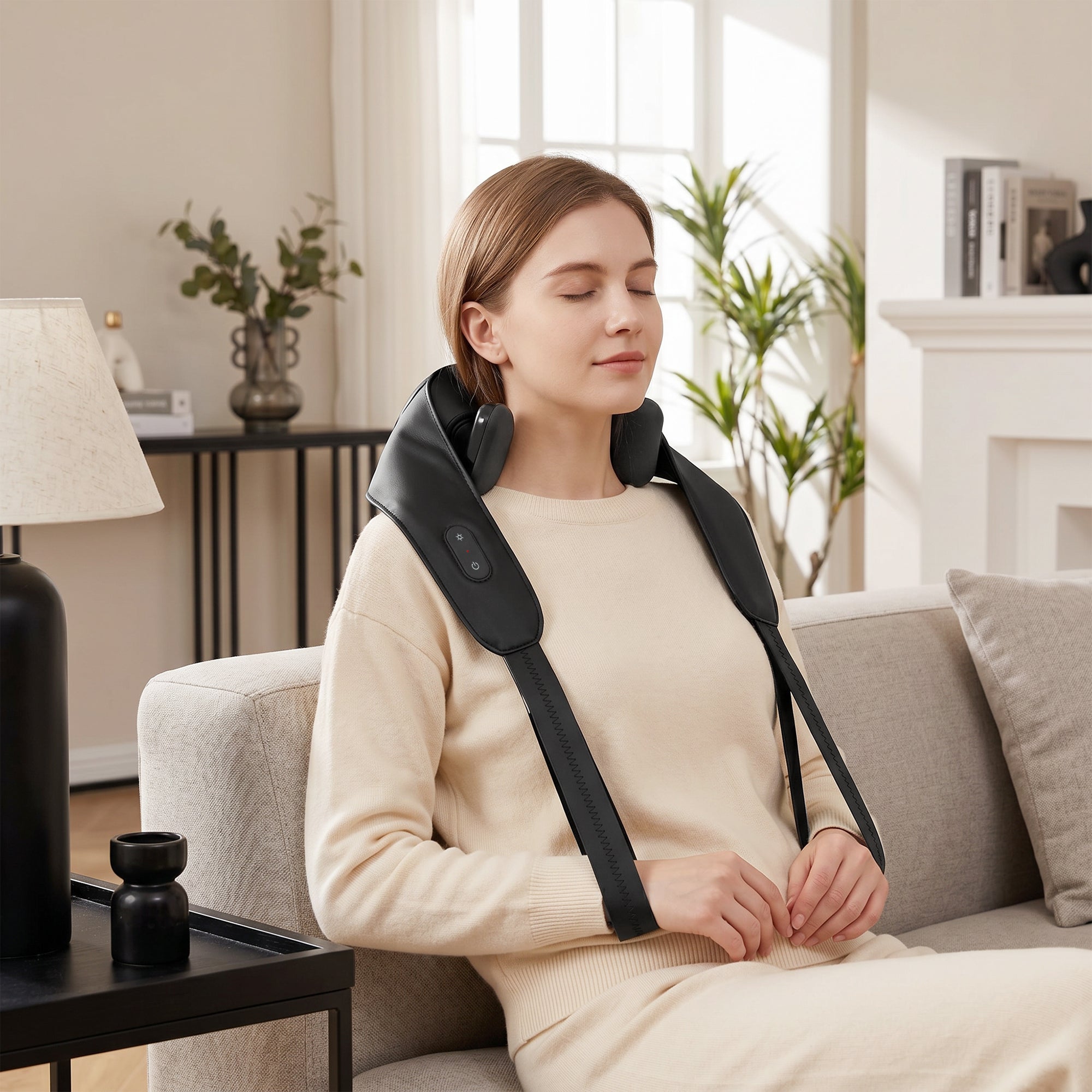HOMCOM Cordless Neck Massager with Heat, Deep Tissue 4D Shiatsu Neck and Shoulder Massager for Car Home, Gifts for Men Women