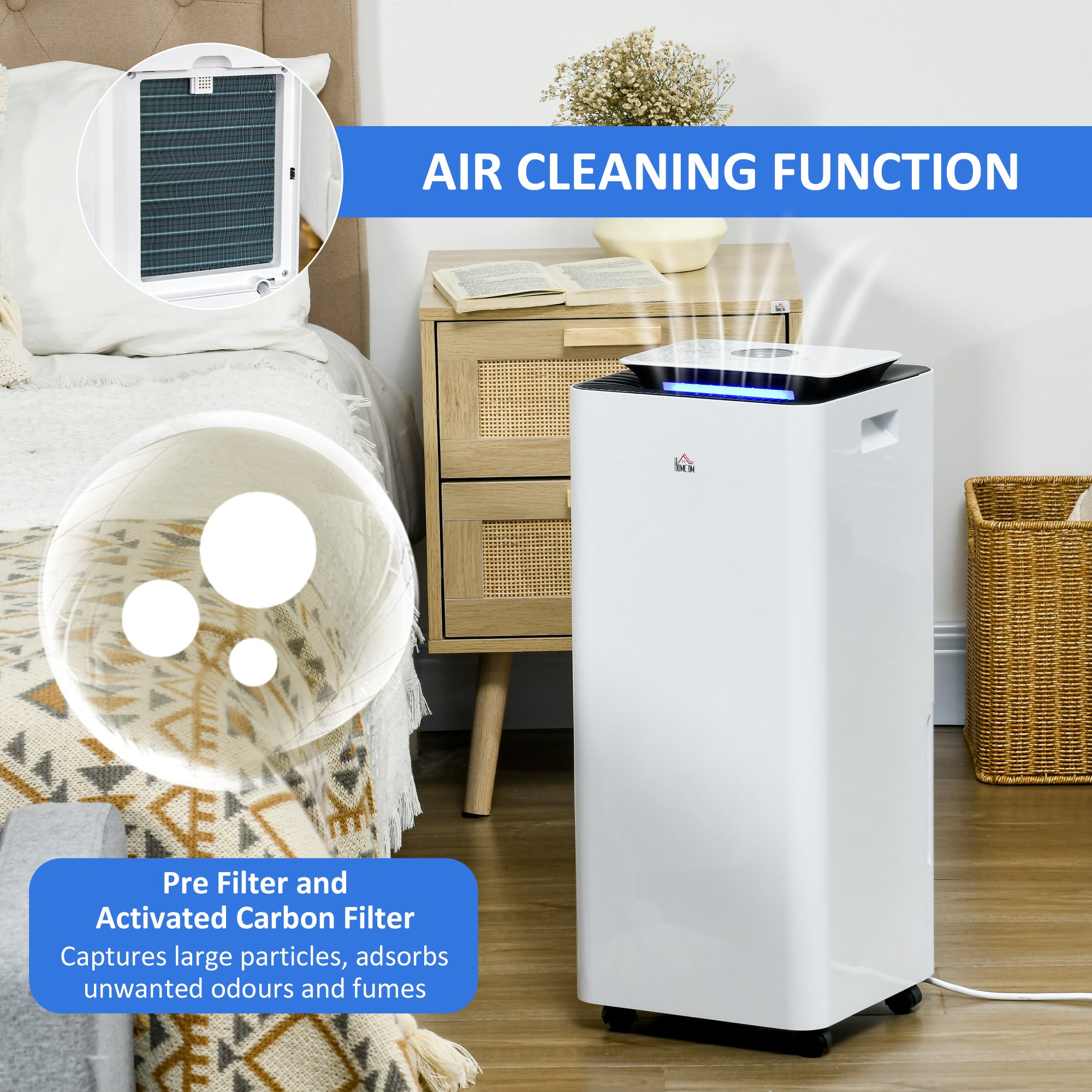 HOMCOM 3500mL Portable Dehumidifier with Air Purifier, 24H Timer, 5 Modes, 16L/Day, for Home Laundry, White - North Peak Garden Furniture