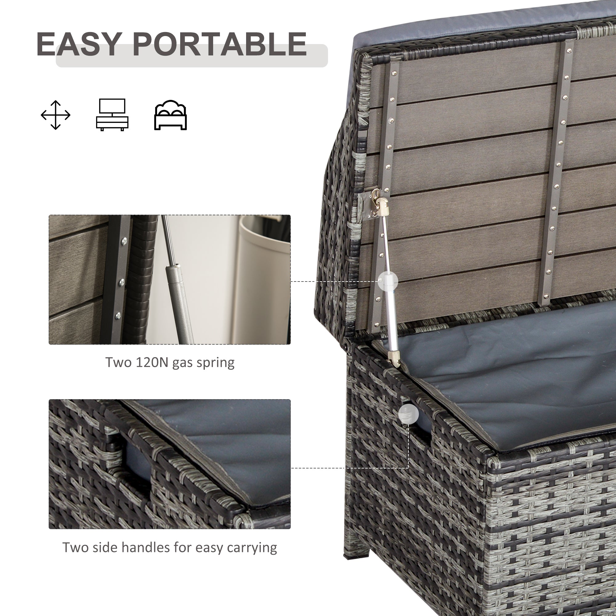 Outsunny 130L Rattan Garden Storage Box, with Seat - Mixed Grey - North Peak Garden Furniture