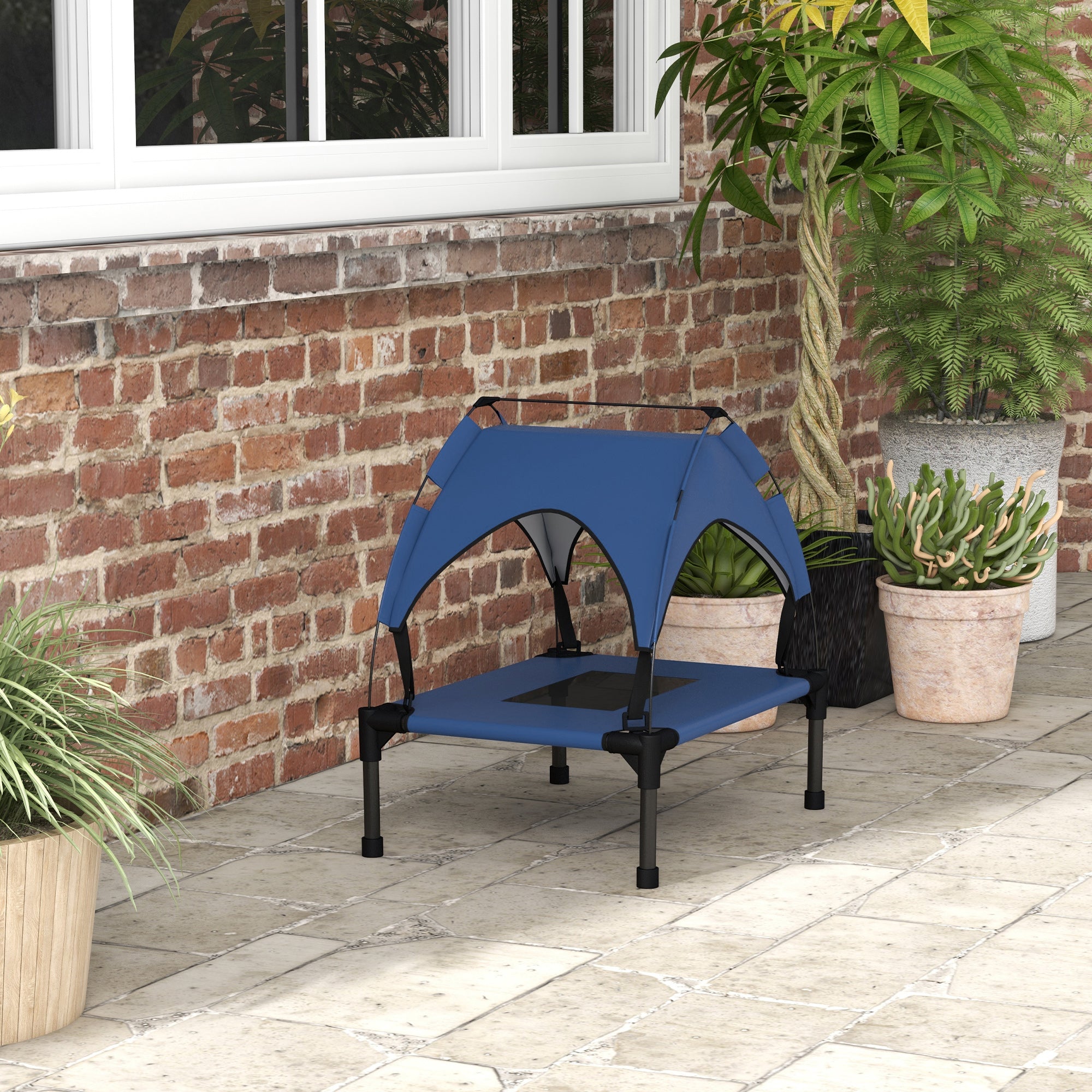 PawHut Cooling Raised Pet Bed w/ Washable Breathable Mesh, for Mini Small Dogs, 61 x 46 x 63cm - Dark Blue - North Peak Garden Furniture
