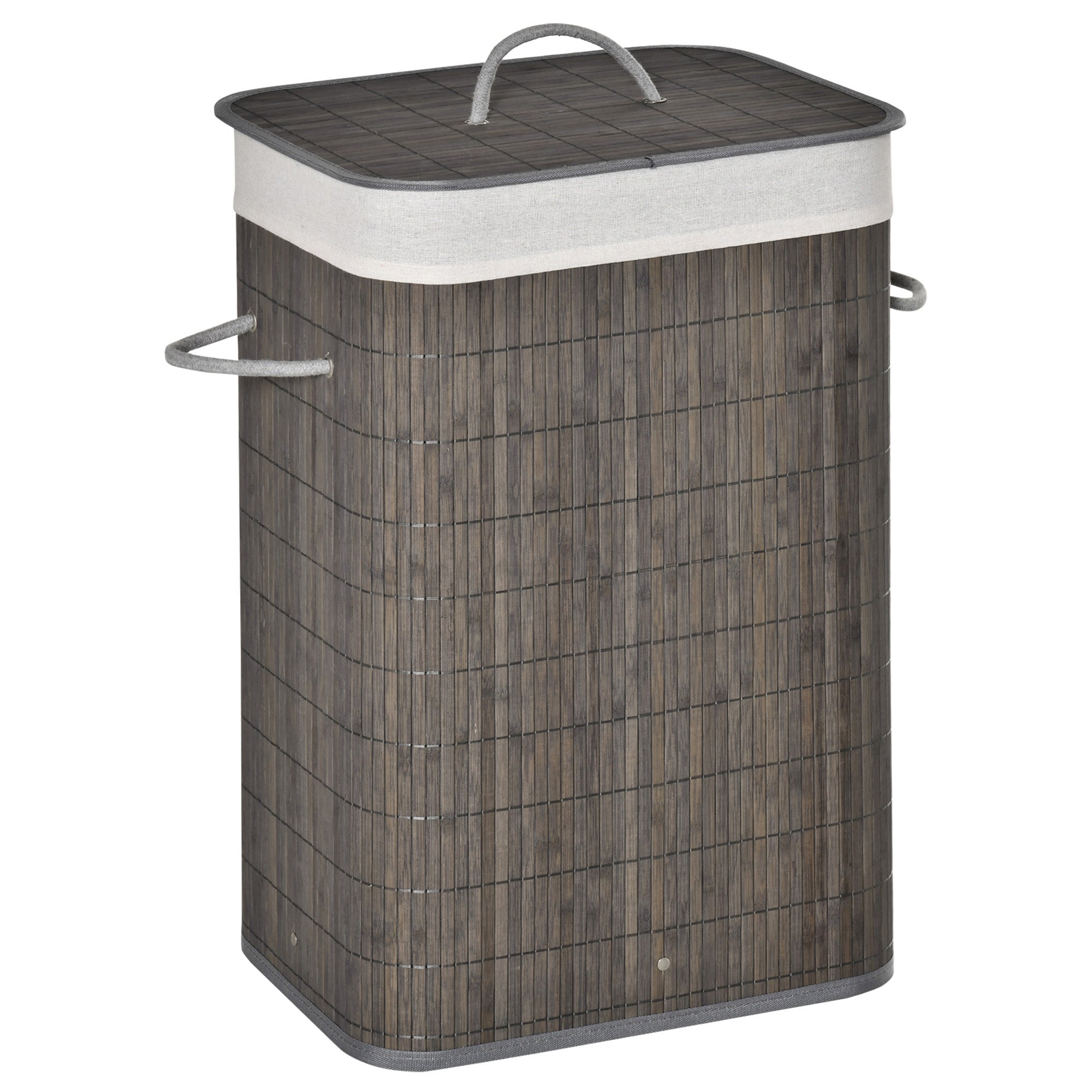 HOMCOM Laundry Basket with Flip Lid and String Handles, Collapsible Hamper Removable Lining Board Base Foldable Water-Resistant Dirty Clothes Storage, Grey - North Peak Garden Furniture