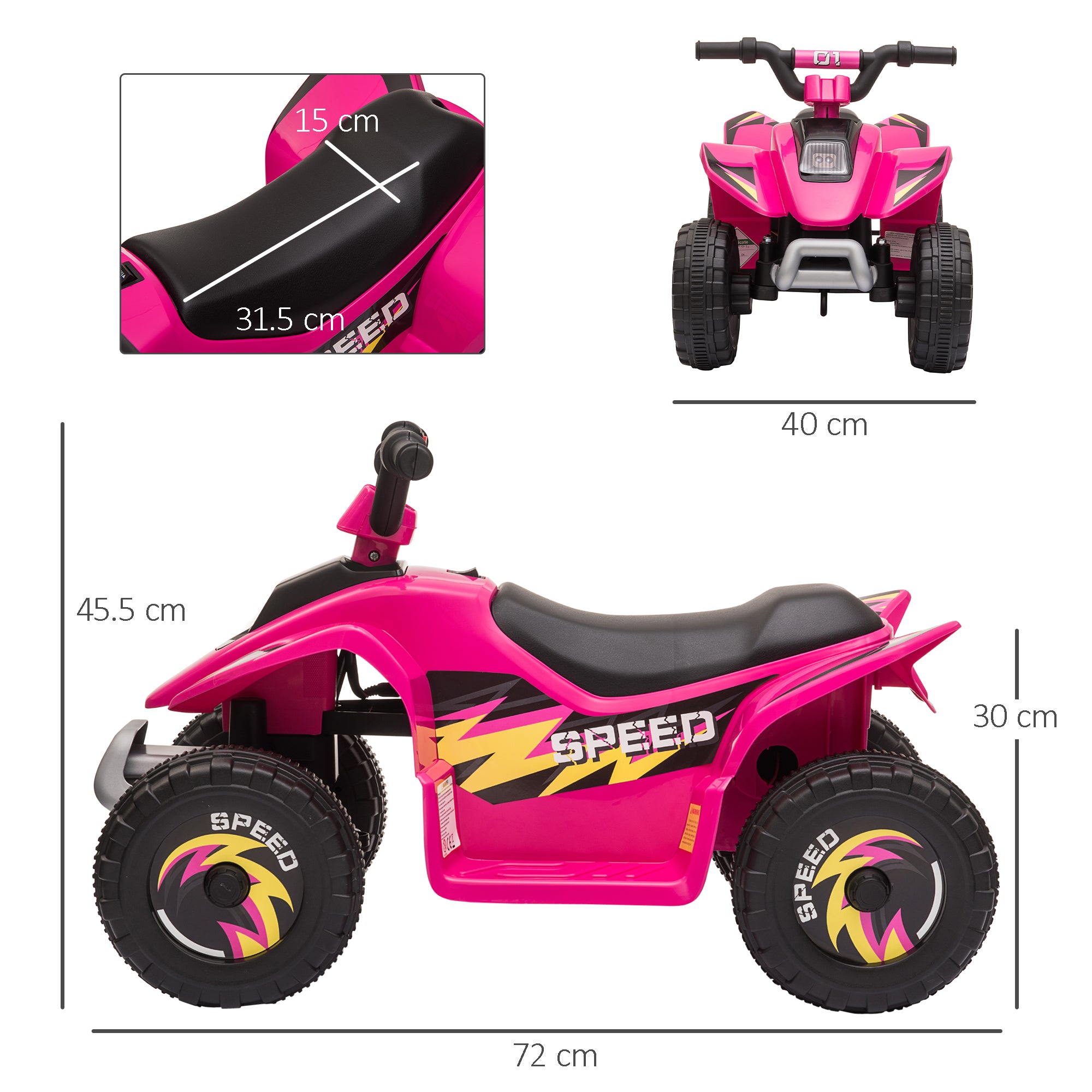 HOMCOM 6V Kids Electric Ride on Car ATV Toy Quad Bike Four Big Wheels w/ Forward Reverse Functions Toddlers for 18-36 Months Old Pink - North Peak Garden Furniture