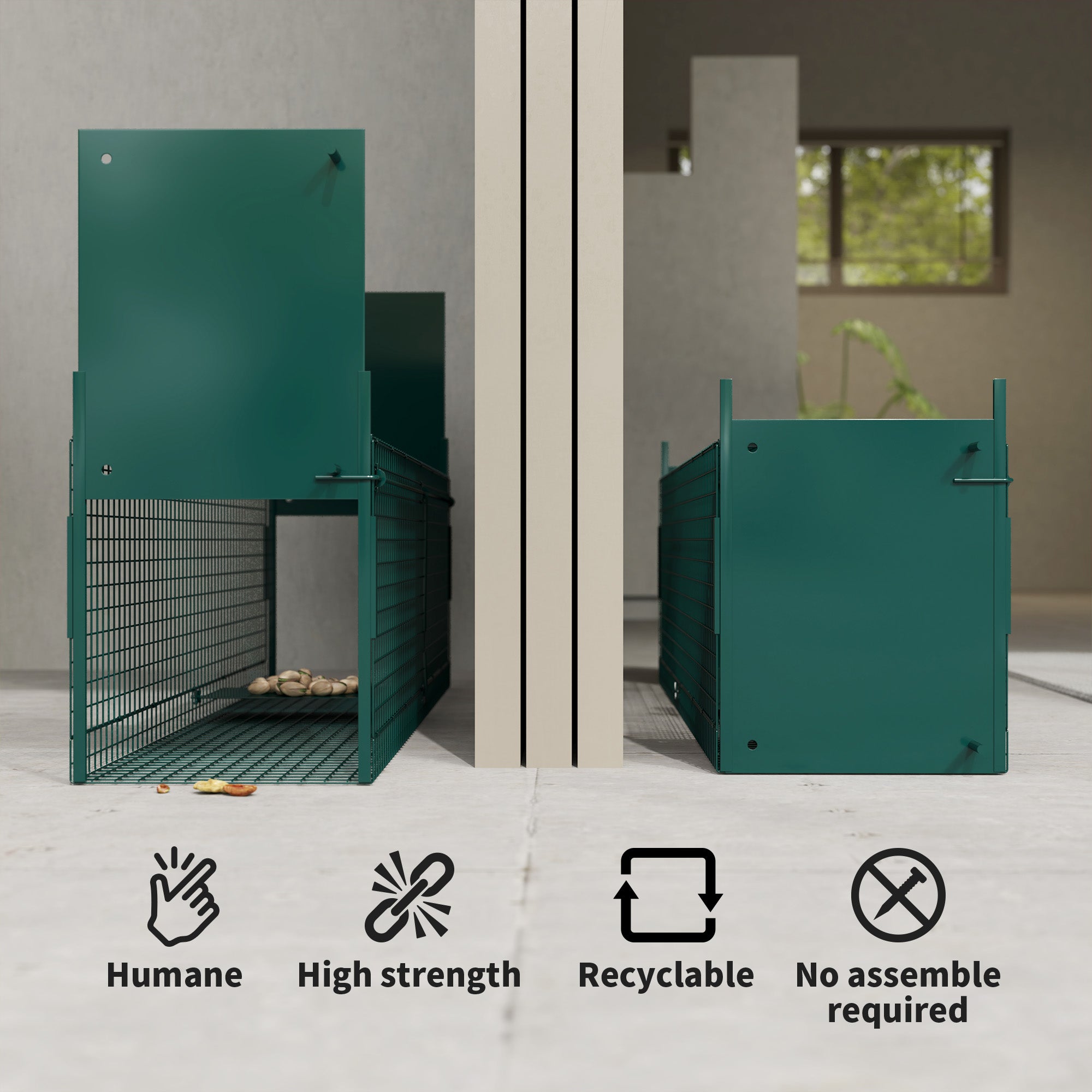 PawHut Two-Door Live Trap for Small Animals, Animal Trap for Rat, Mice, Mink, Rabbit, Raccoon, Squirrel - Dark Green - North Peak Garden Furniture