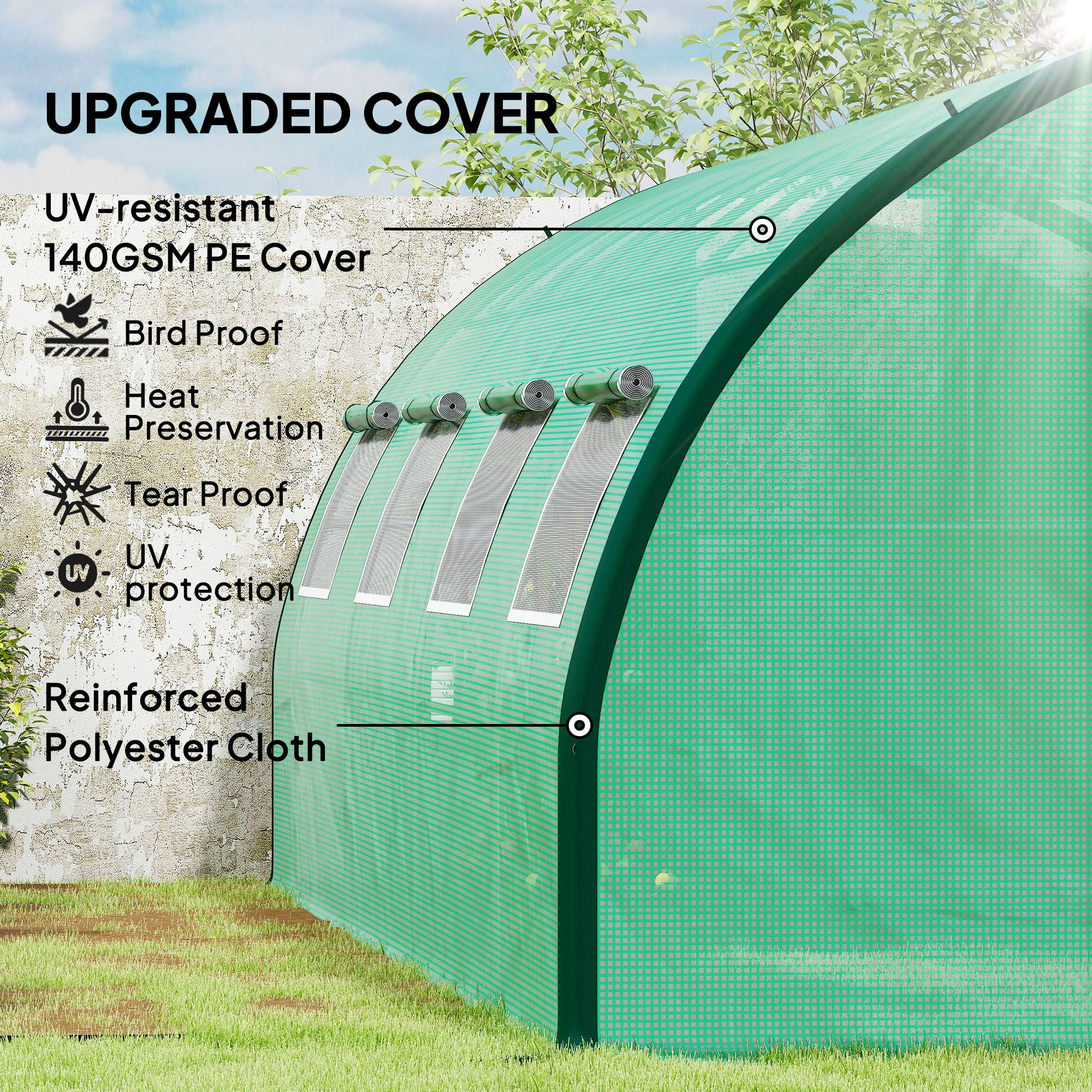 Outsunny Polyethylene Upgraded Structure Walk-in Polytunnel Greenhouse, 6 x 3(m), Green - North Peak Garden Furniture