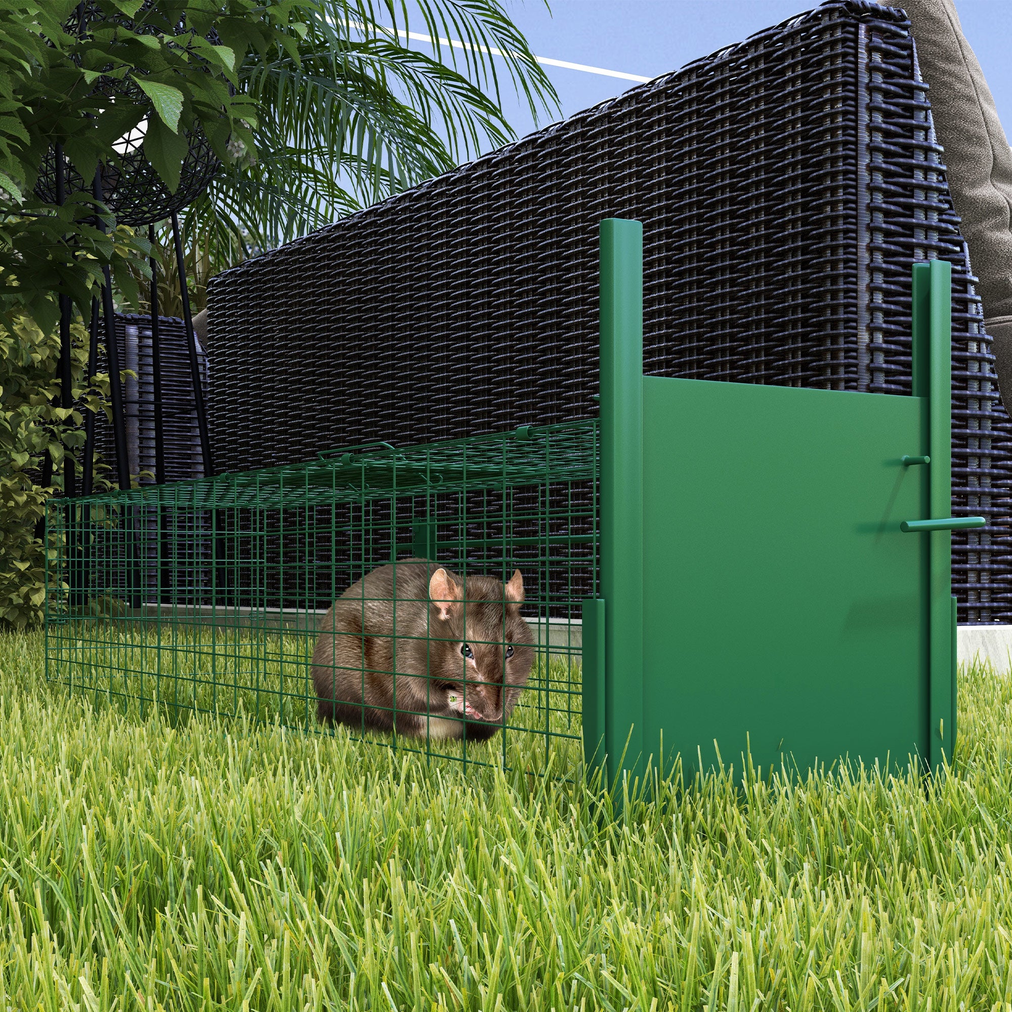 Outsunny Single Door Humane Rat Trap for Small Animals, Metal Outdoor and Indoor Squirrel Trap for Mice, Cats, Rabbits, 100 X 25 X 28cm, Dark Green - North Peak Garden Furniture