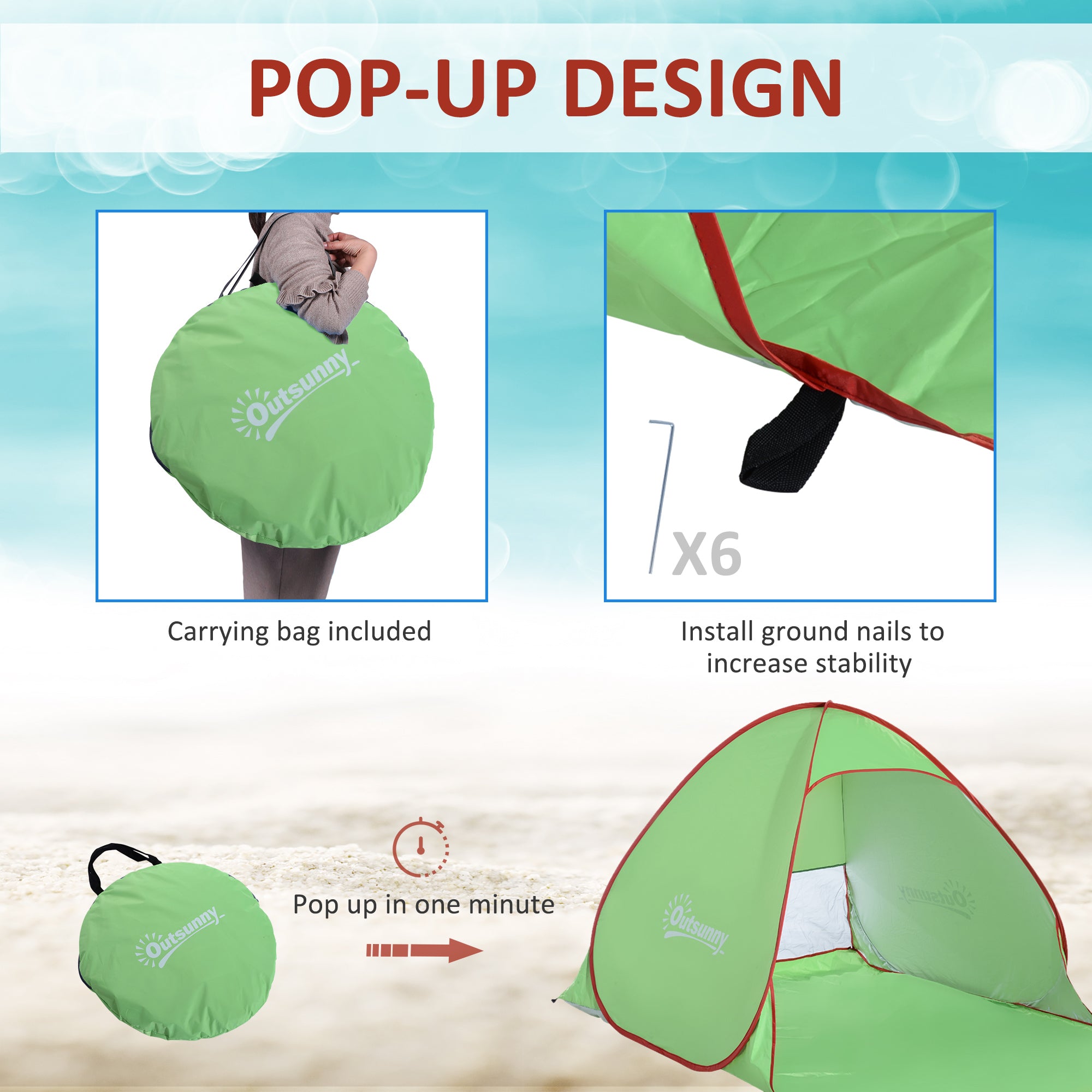 Outsunny Pop Up Tent Beach Fishing Camping UV Protection Patio Sun Shade Shelter - North Peak Garden Furniture