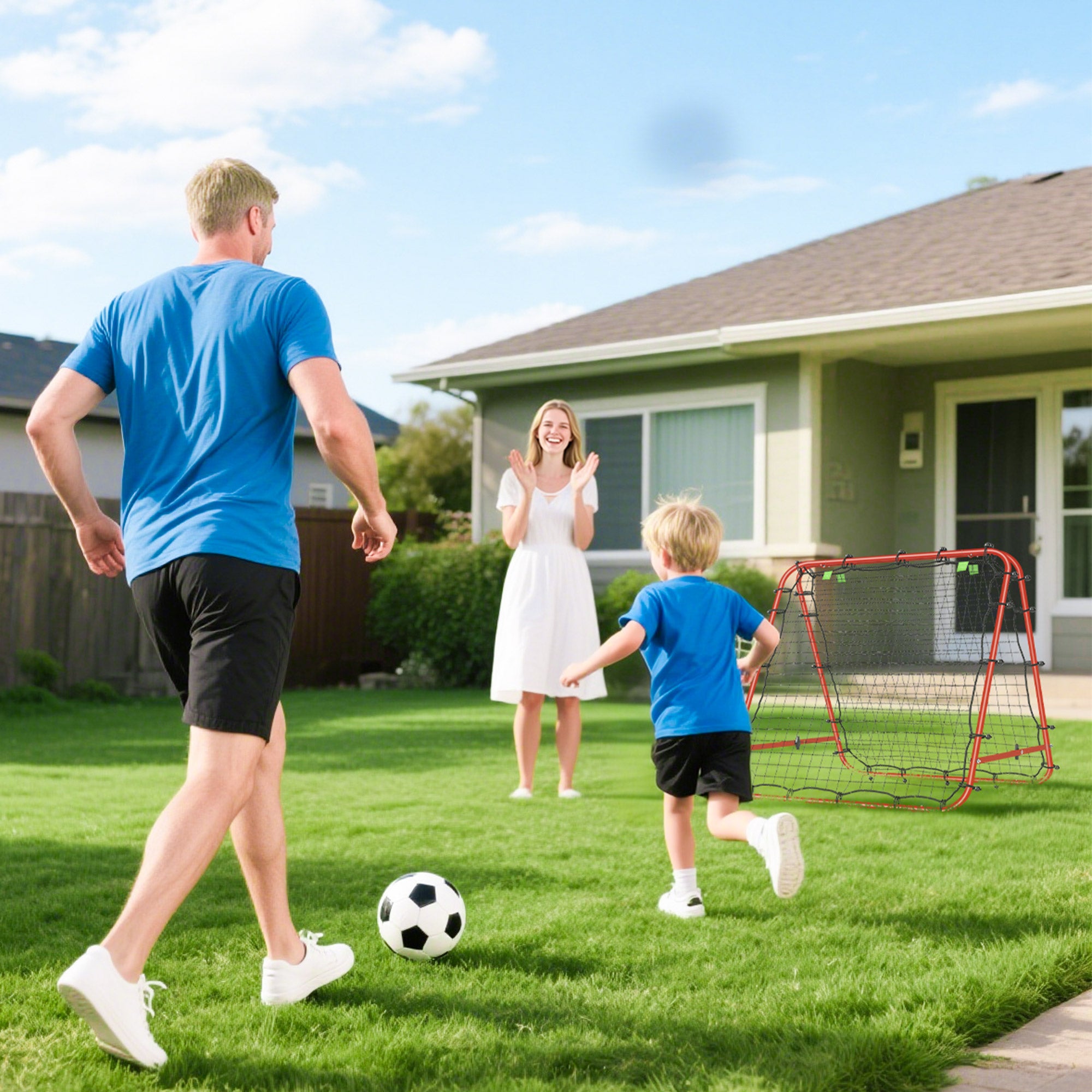 HOMCOM Double Sided Football Rebounder Net, Football Rebound Goal with 5 Adjustable Angles, Red