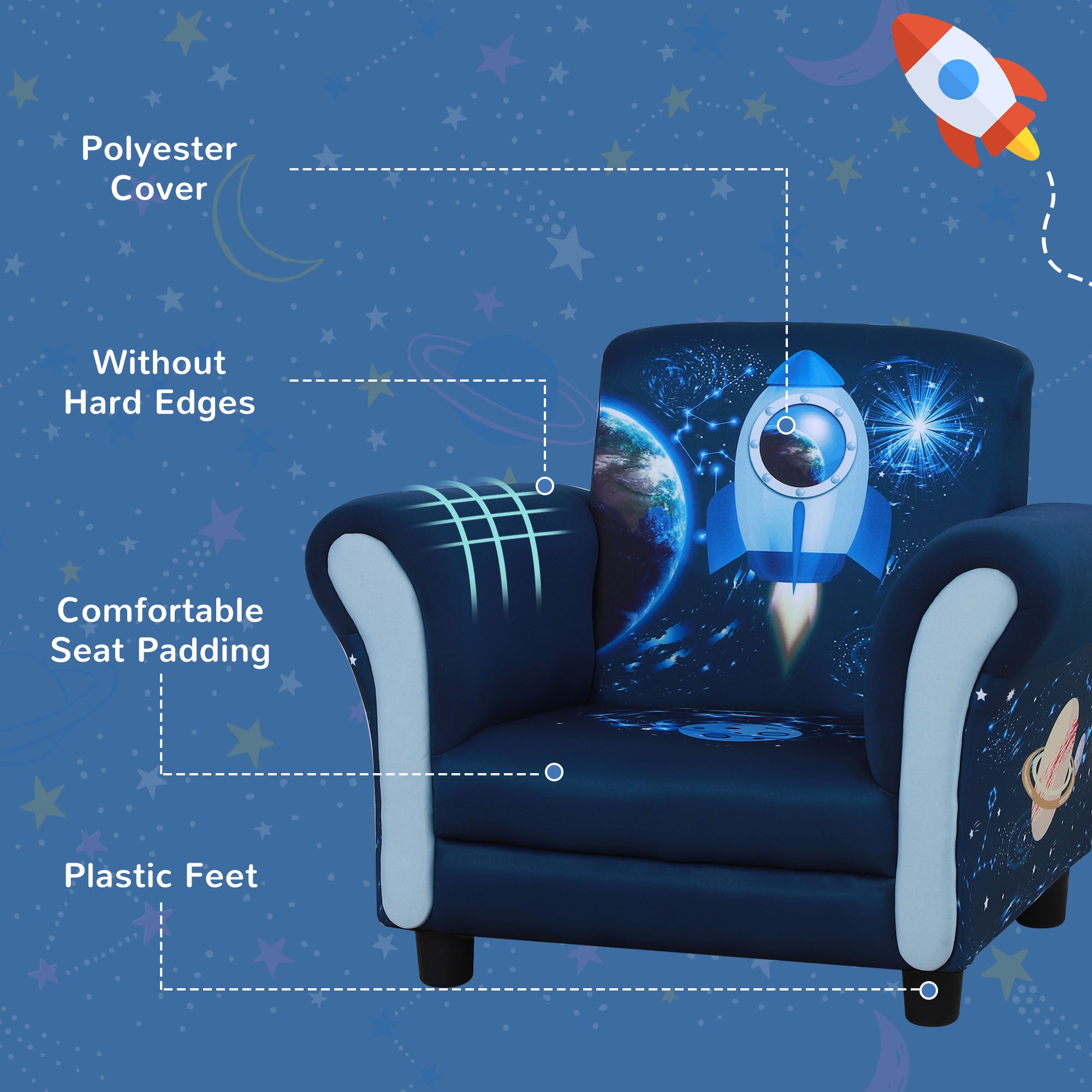 HOMCOM Child Armchair Kids Mini Sofa Chair with Armrest, 59.5 x 43 x 46.5cm, Blue - North Peak Garden Furniture