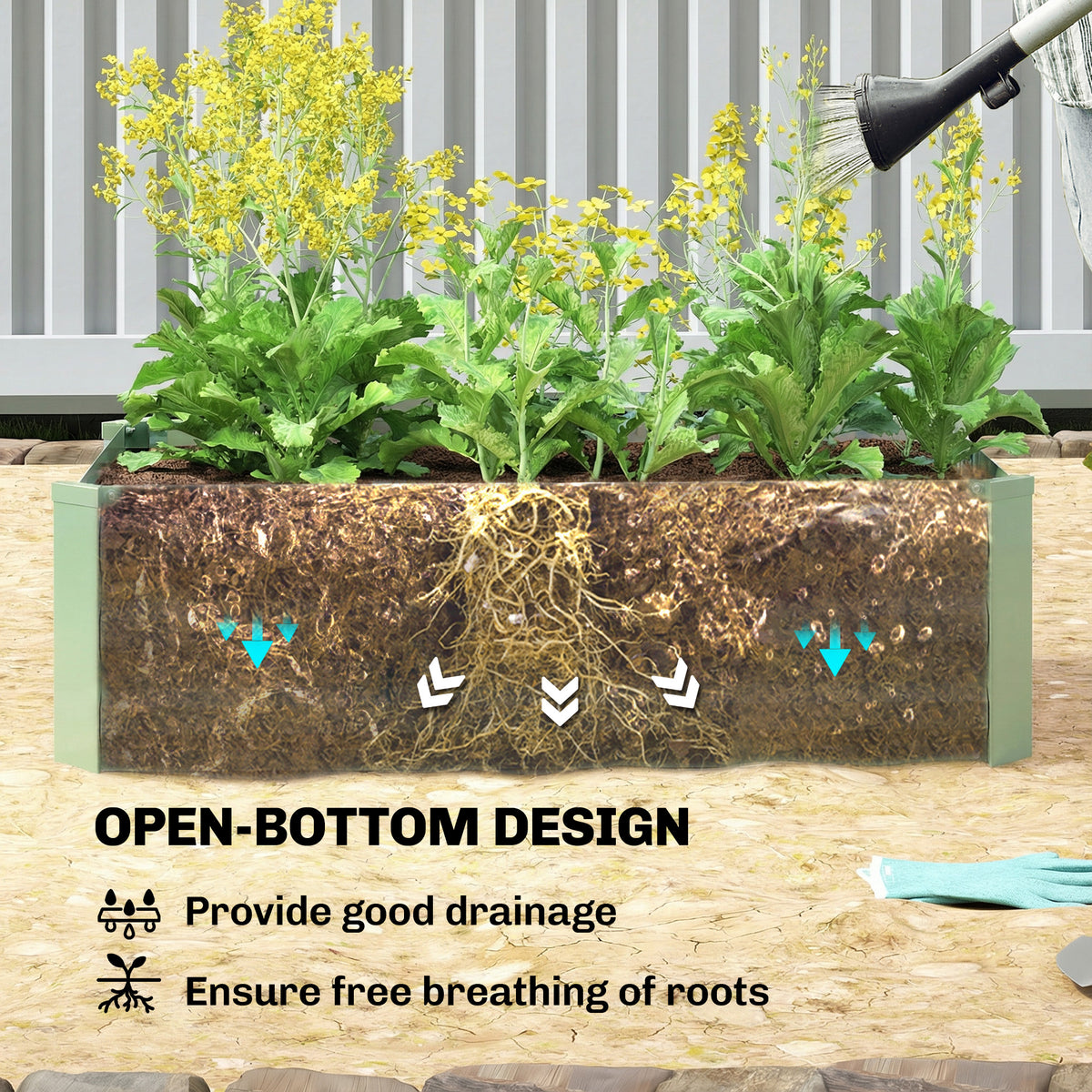 Outsunny Set of Two 100 x 60cm Steel Planter Boxes - Light Green