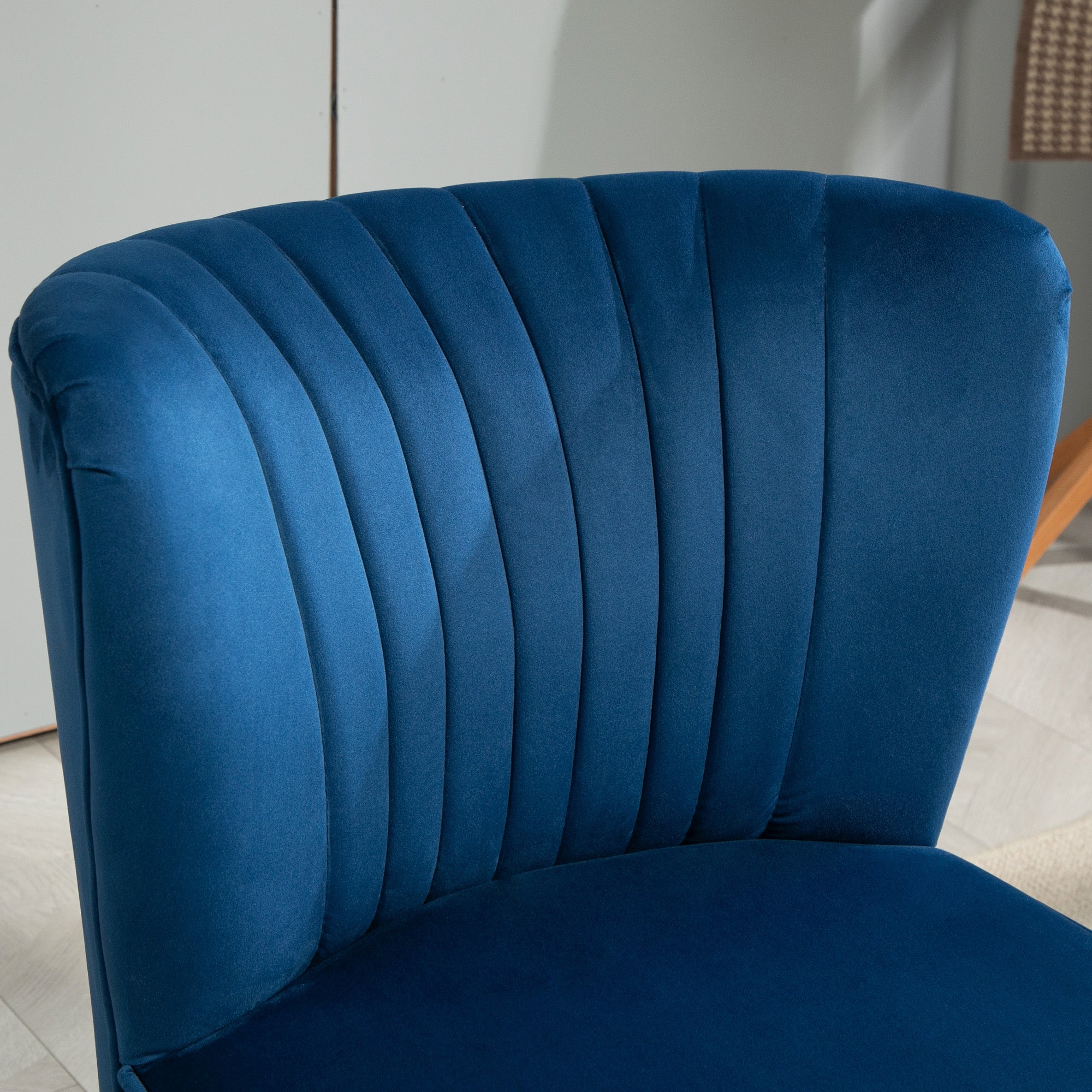 HOMCOM Modern Accent Chair, Fabric Living Room Chair with Rubber Wood Legs and Thick Padding, Dark Blue - North Peak Garden Furniture