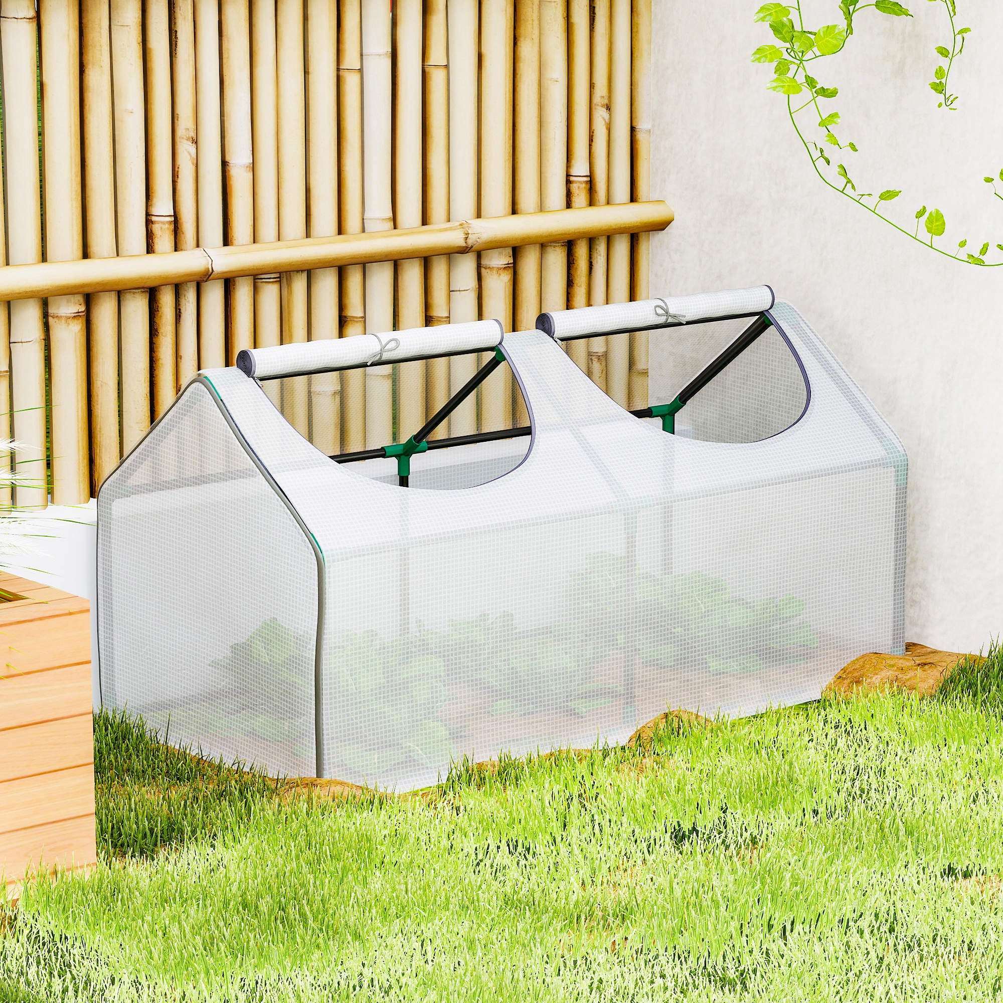 Outsunny Mini Greenhouse Portable Flower Planter Tomato Vegetable House for Garden Backyard with Zipper 120 x 60 x 60 cm, White