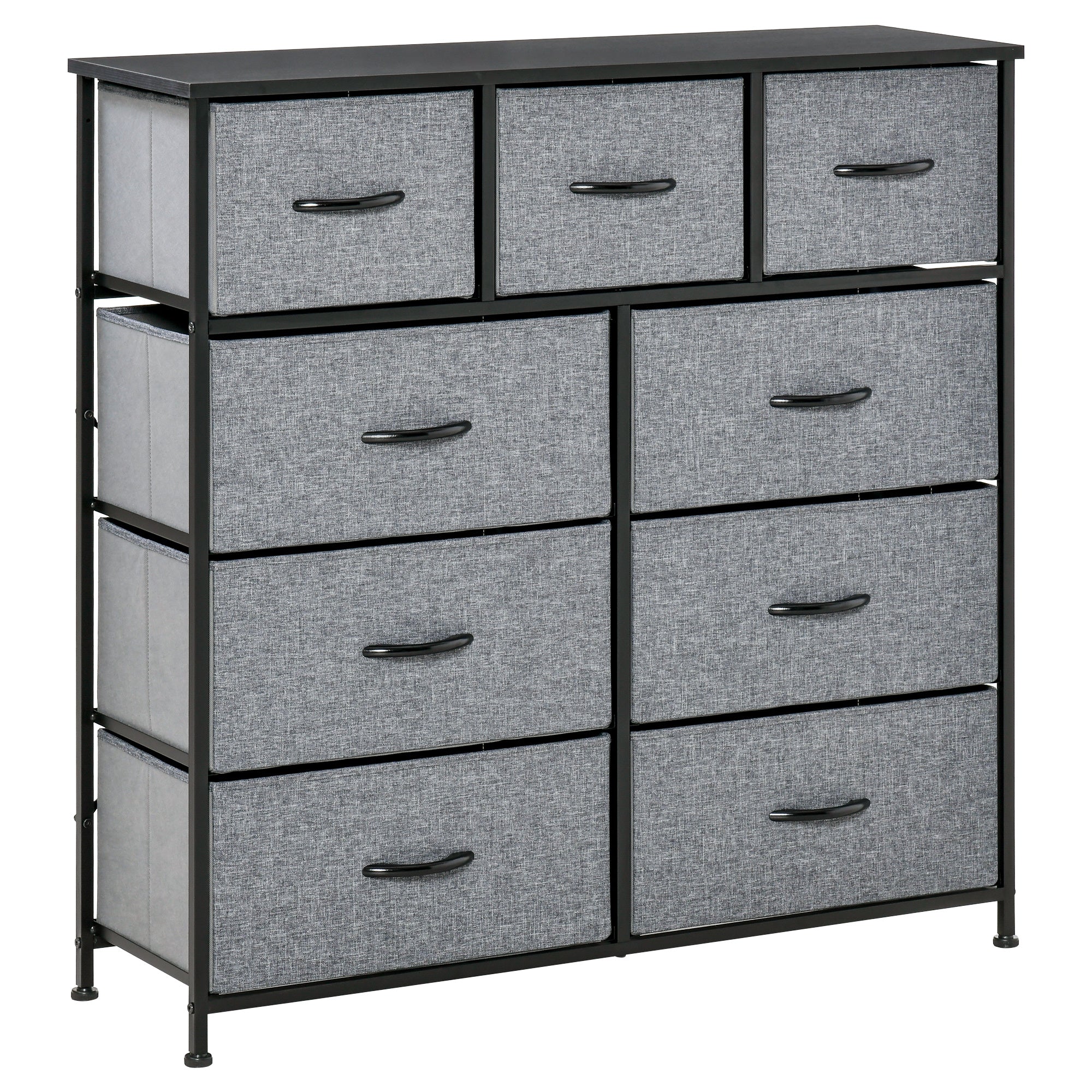 HOMCOM 9 Drawers Storage Chest Dresser Organizer Unit , Easy Pull Fabric Bins, for Bedroom, Hallway, Entryway, Black & Grey - North Peak Garden Furniture