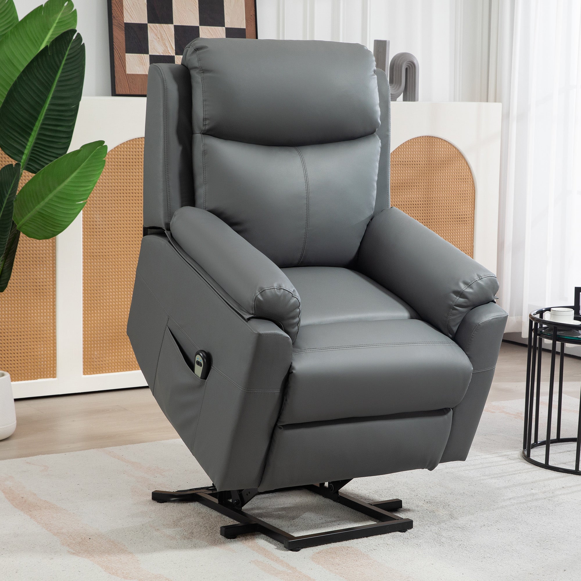 HOMCOM Faux Leather 70° Electric Riser Recliner Chair - Grey - North Peak Garden Furniture