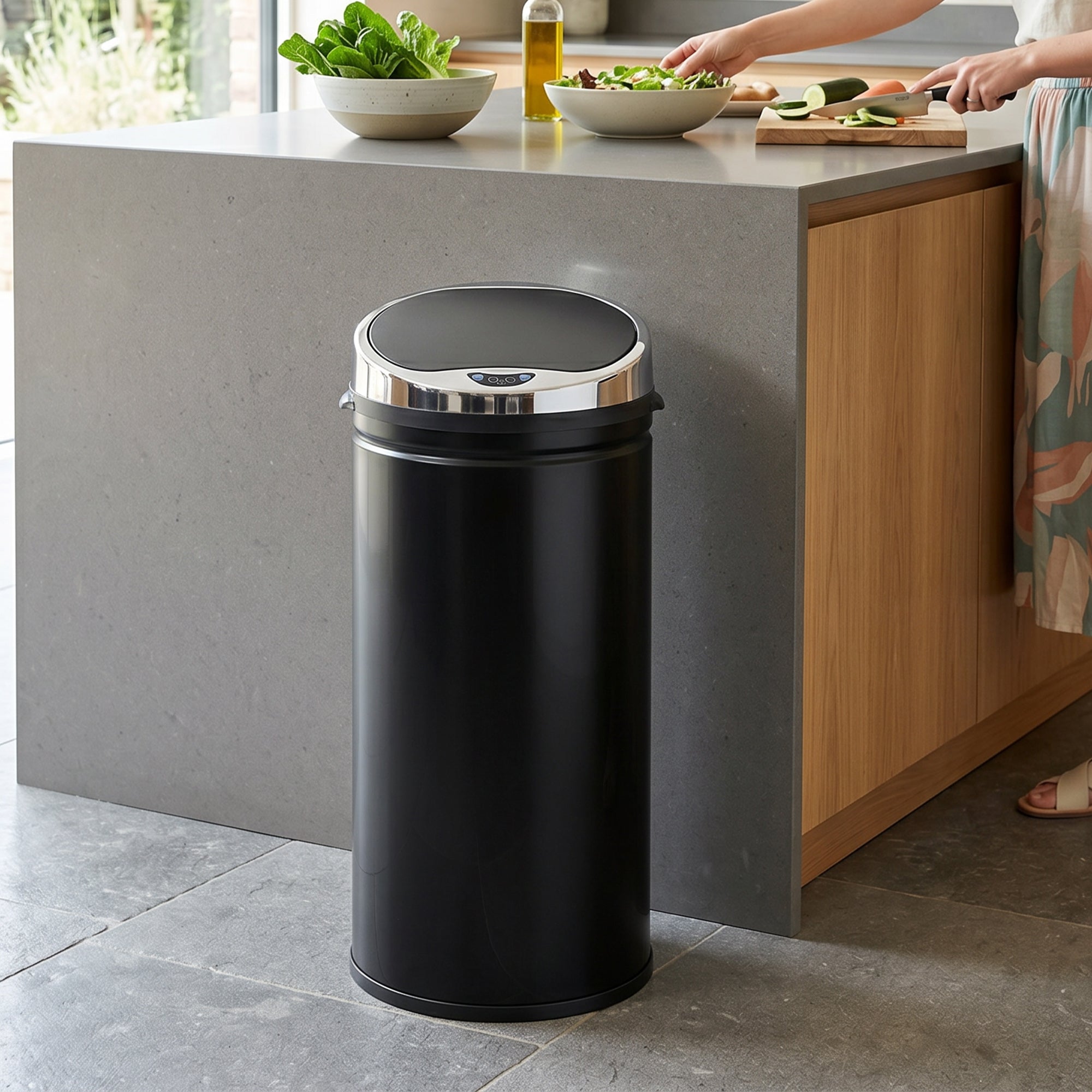 HOMCOM 42L Sensor Bin for Kitchen Waste Automatic Dustbin Motion Detection Dustbin  Stainless Steel Rubbish Can with Bucket, Black