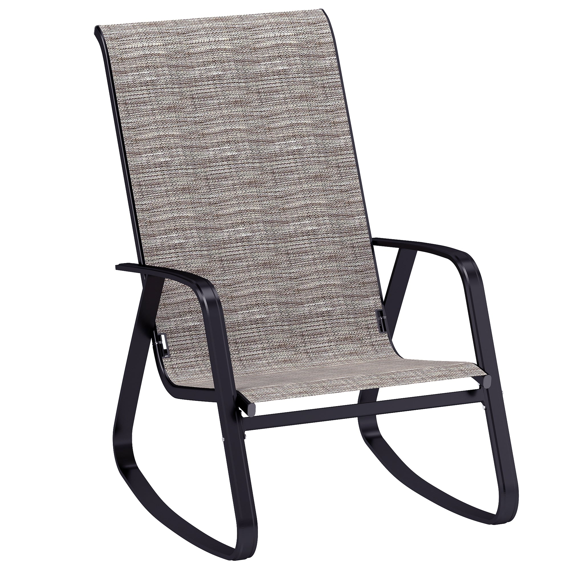 Outsunny Garden Rocking Chair, Ergonomic Outdoor Rocking Chair with Armrests, High Backrest, Steel Frame Relaxing Rocker Armchair Seat for Patio, Balcony, Porch, Light Brown - North Peak Garden Furniture
