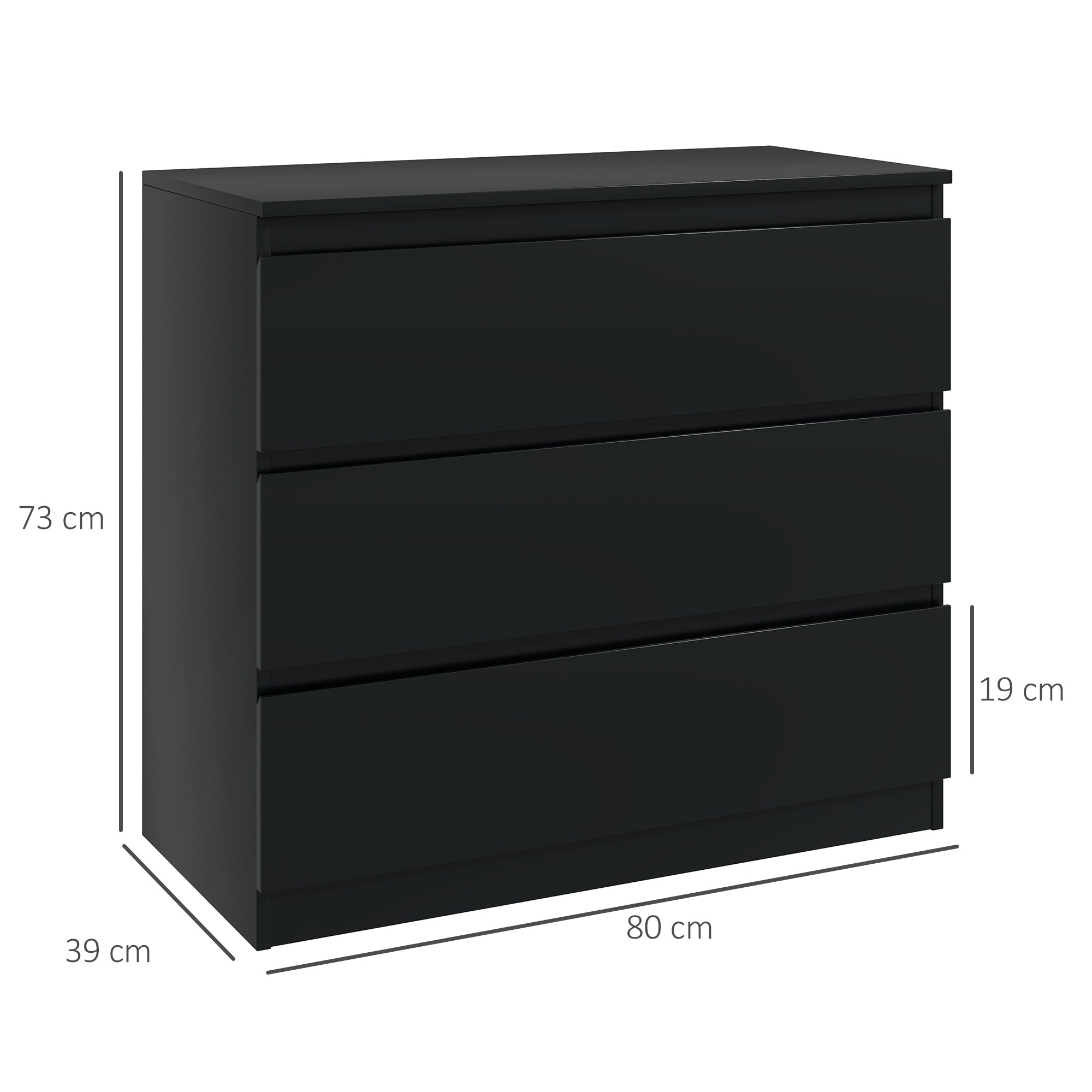 HOMCOM Chest of Drawers, 3-Drawer Storage Organiser Unit for Bedroom, Living Room, Black - North Peak Garden Furniture
