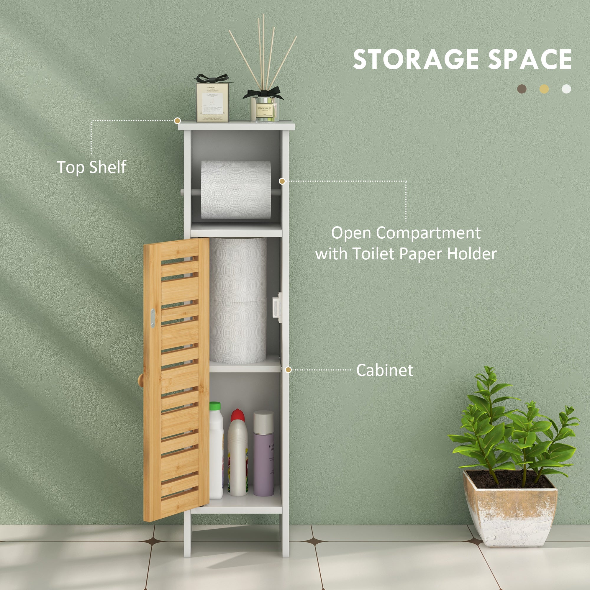 HOMCOM Bathroom Cabinet with Toilet Paper Holder - White - North Peak Garden Furniture
