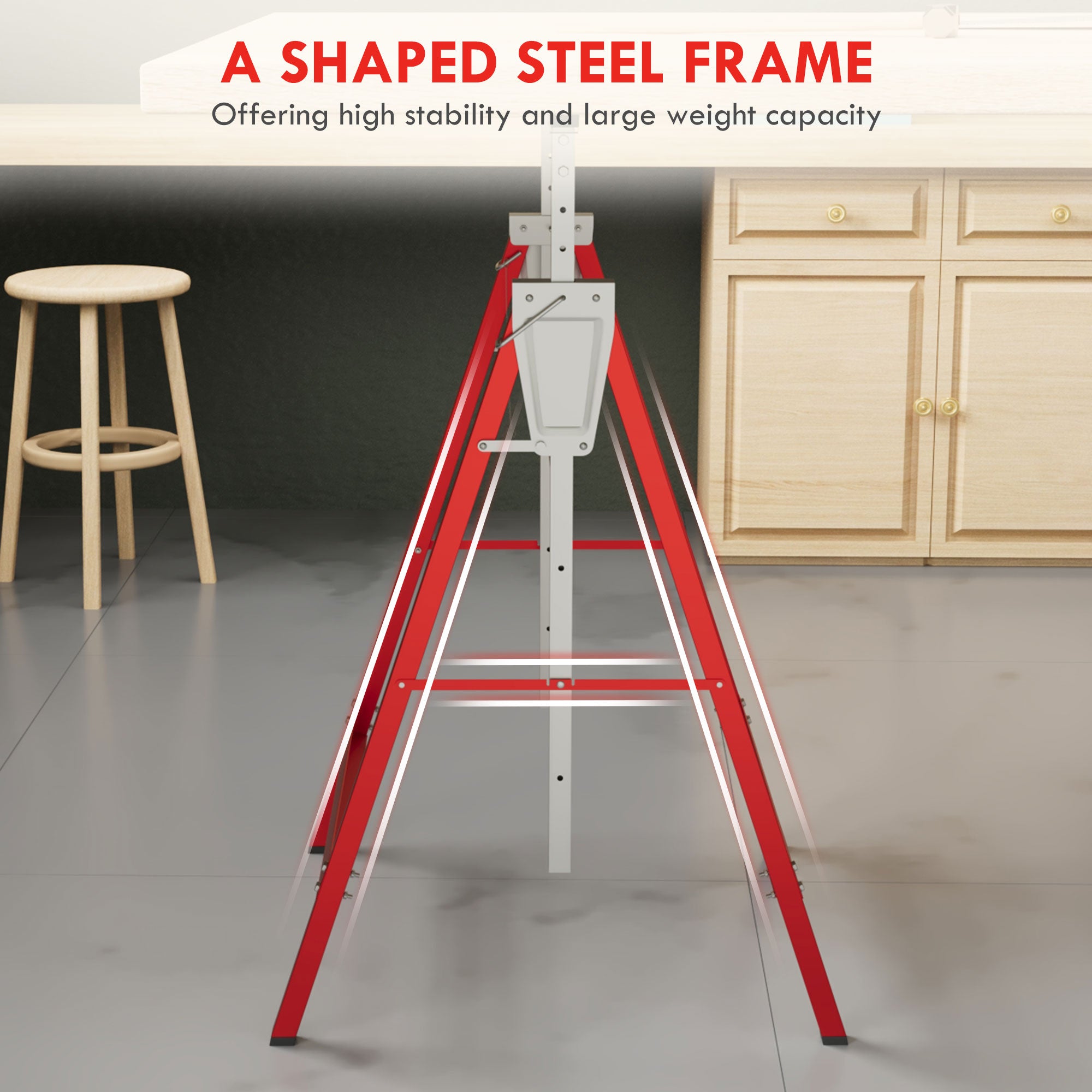 HOMCOM Set of 2 Adjustable Telescopic Builders Trestle, DIY Steel Work Bench Carpenter, Folding Saw Horse Tools Red - North Peak Garden Furniture