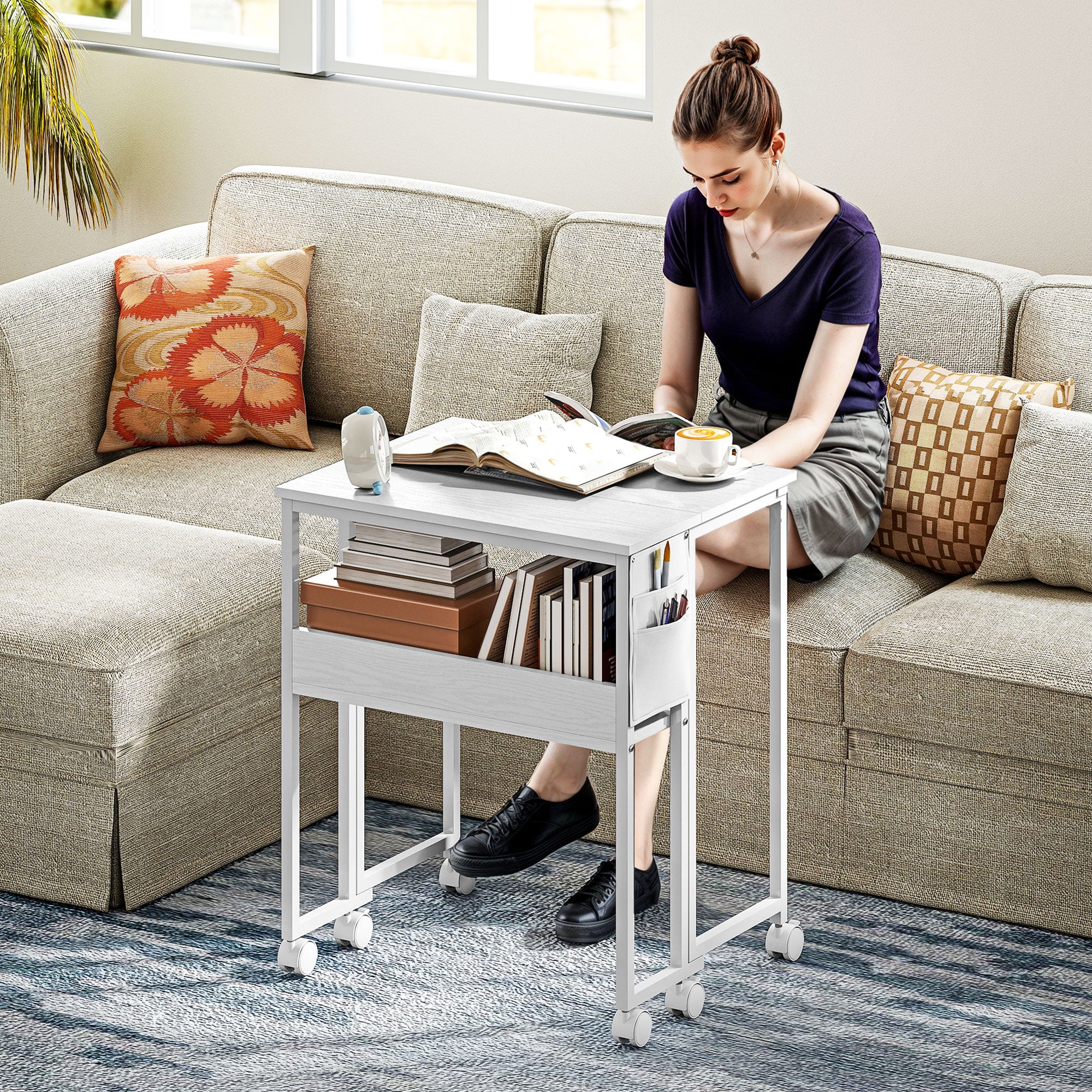 HOMCOM 63 cm Drop Leaf Writing Work Desk - White - North Peak Garden Furniture