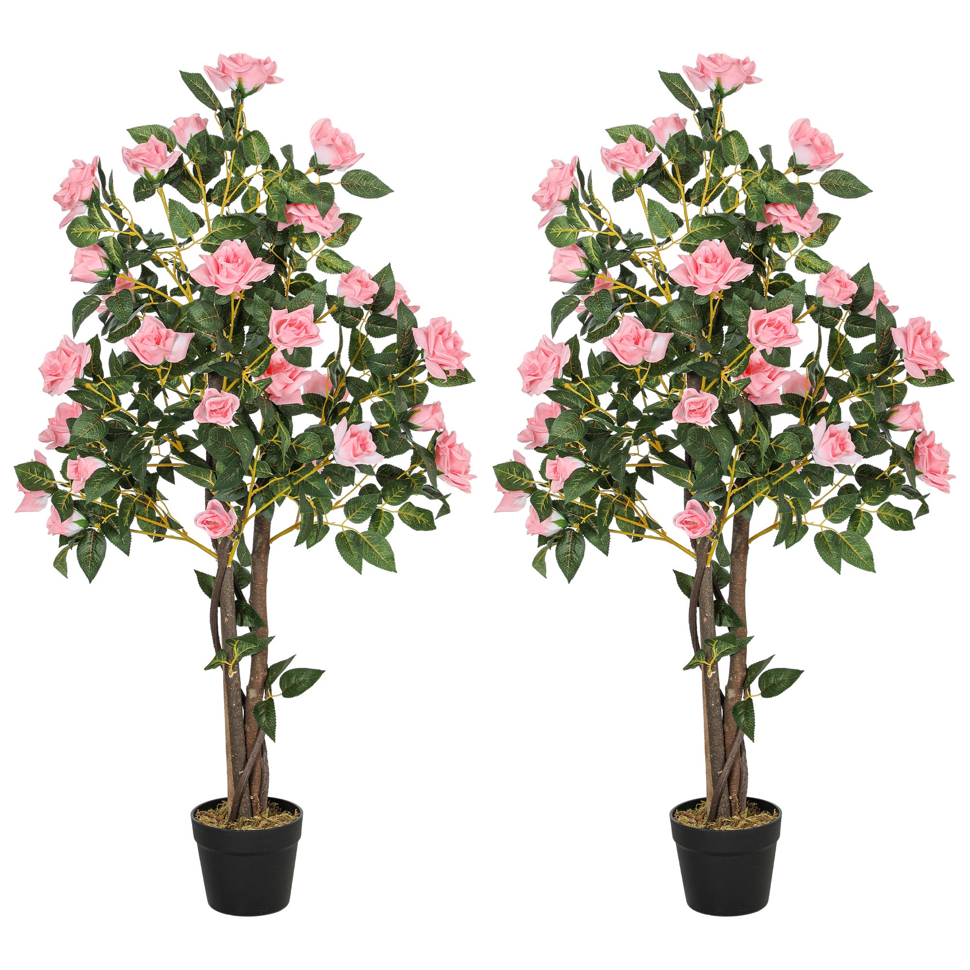 HOMCOM Set of Two Faux Rose Plants, with Pots