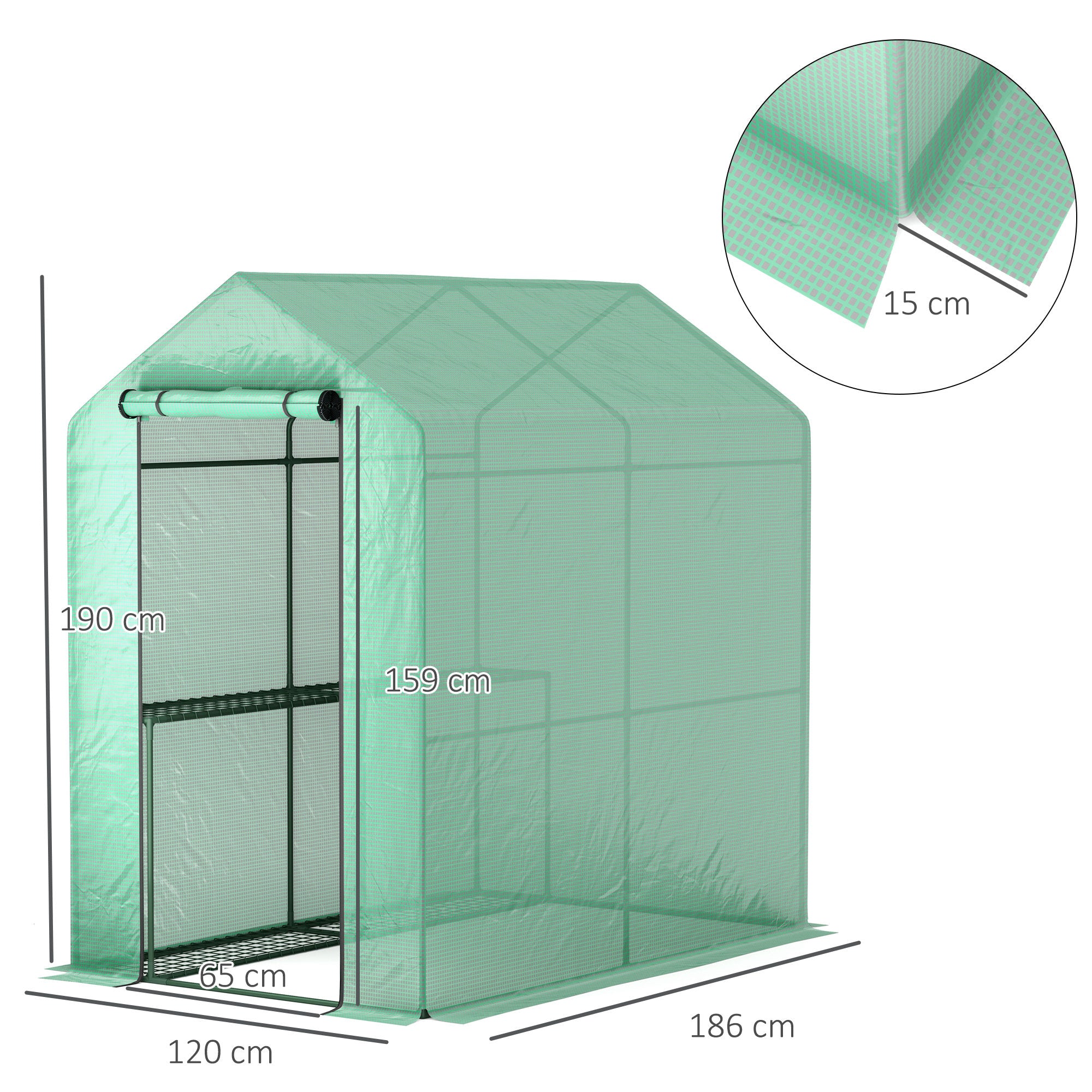 Outsunny 120 x 186cm Walk-In Greenhouse, with Shelves - Green - North Peak Garden Furniture
