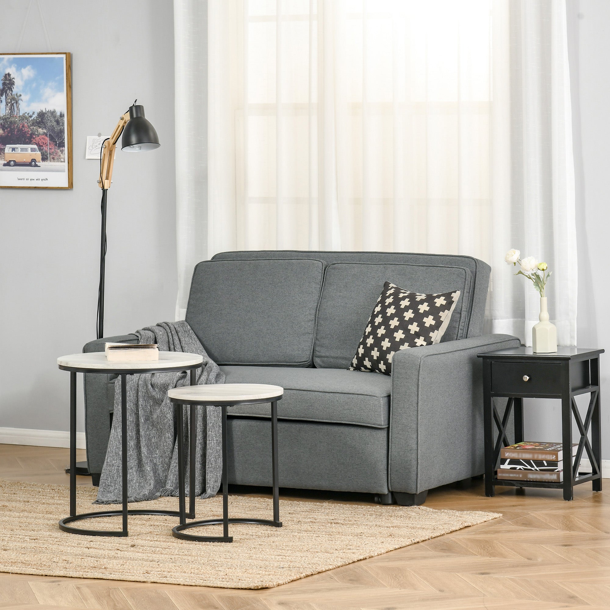 HOMCOM Double Sofa Bed Click Clack Sofa Bed Pull Out Bed with Adjustable Backrest for Living Room and Bedroom Grey - North Peak Garden Furniture