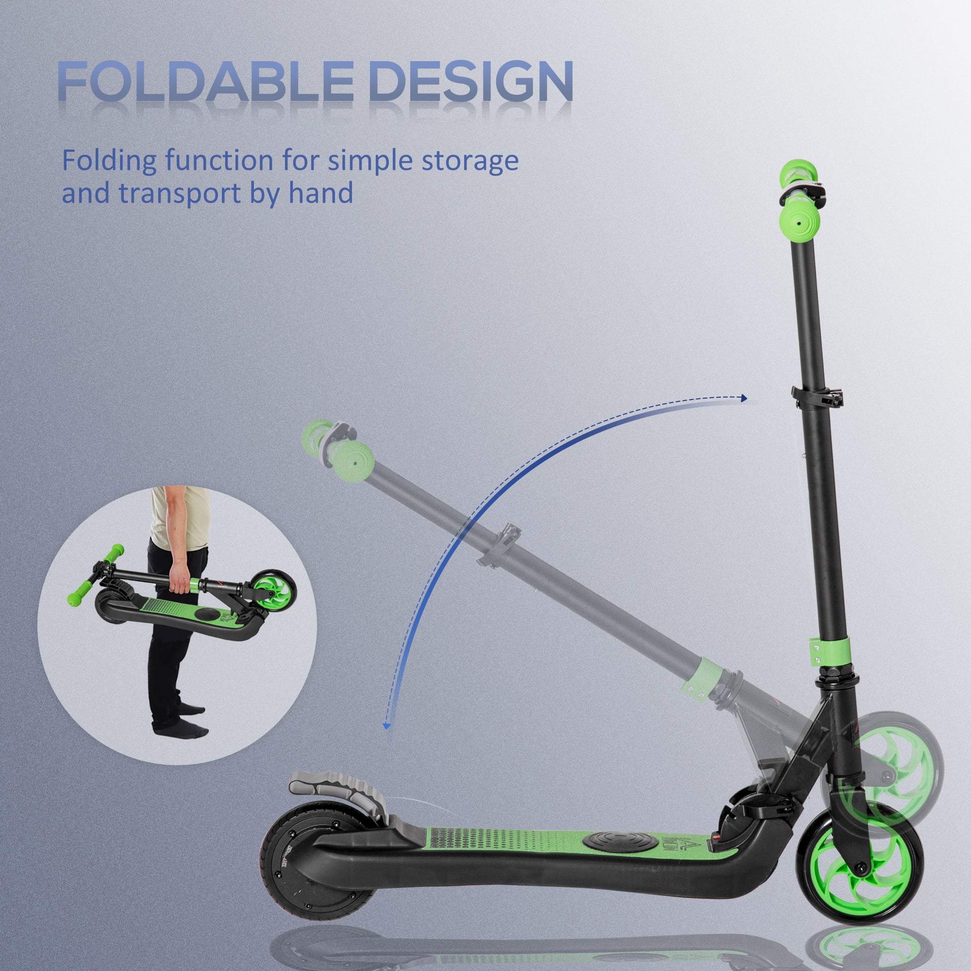 HOMCOM Folding Electric Scooter with Brake, for Ages 6+ Years, 8km/h Maximum Speed, Green - North Peak Garden Furniture