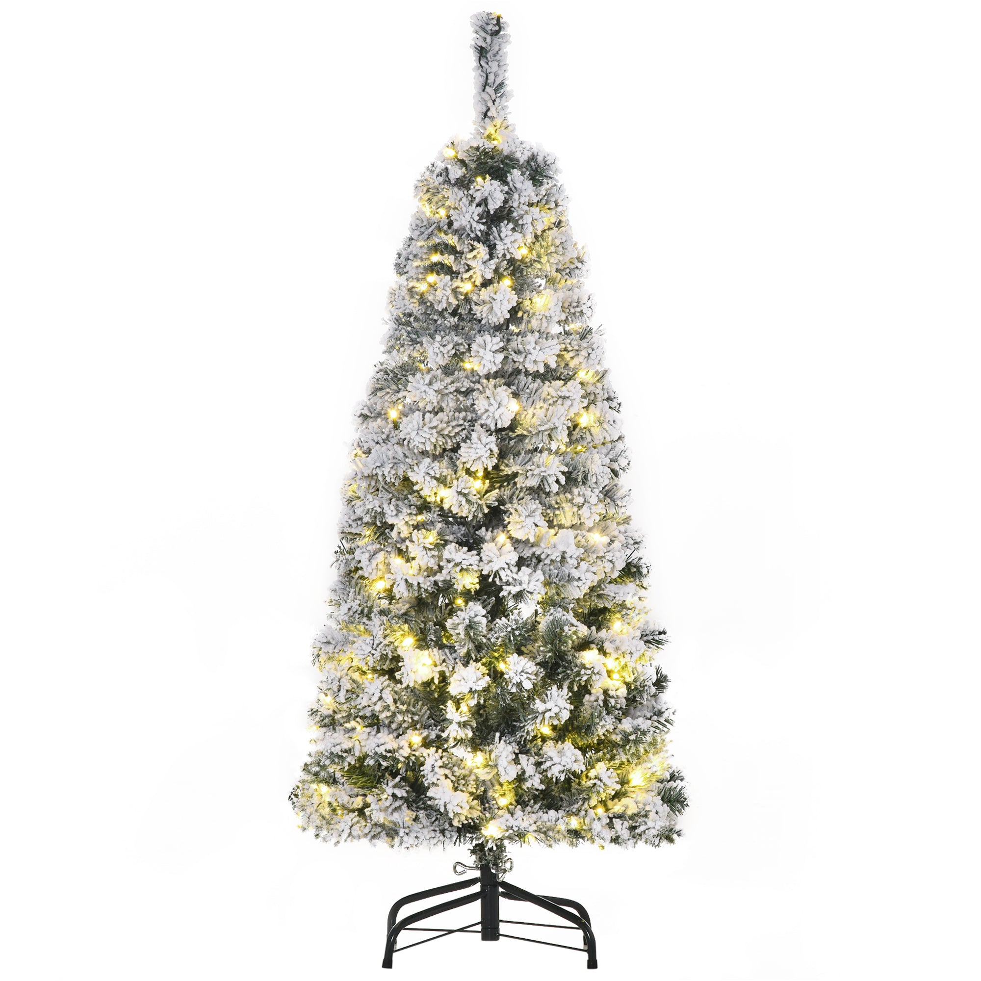 HOMCOM 4FT Prelit Artificial Snow Flocked Christmas Tree with Warm White LED Light, Holiday Home Xmas Decoration, Green White - North Peak Garden Furniture
