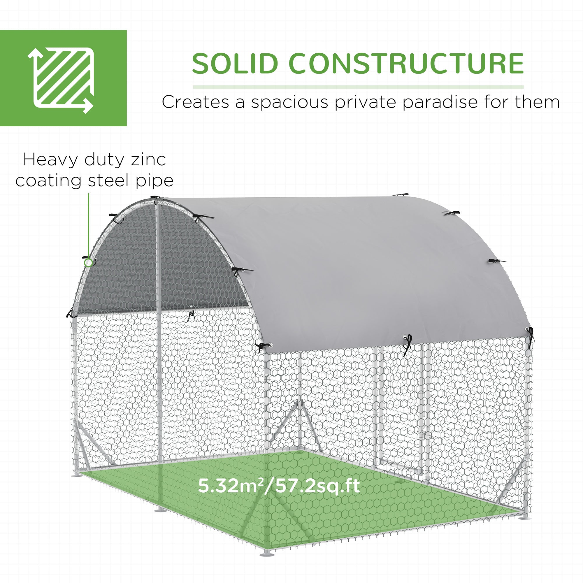 PawHut Walk In Chicken Run Galvanised Chicken Coop Hen Poultry House Cage Rabbit Hutch Pet Playpen Garden with Water-Resist Cover, 2.8 x 1.9 x 2m