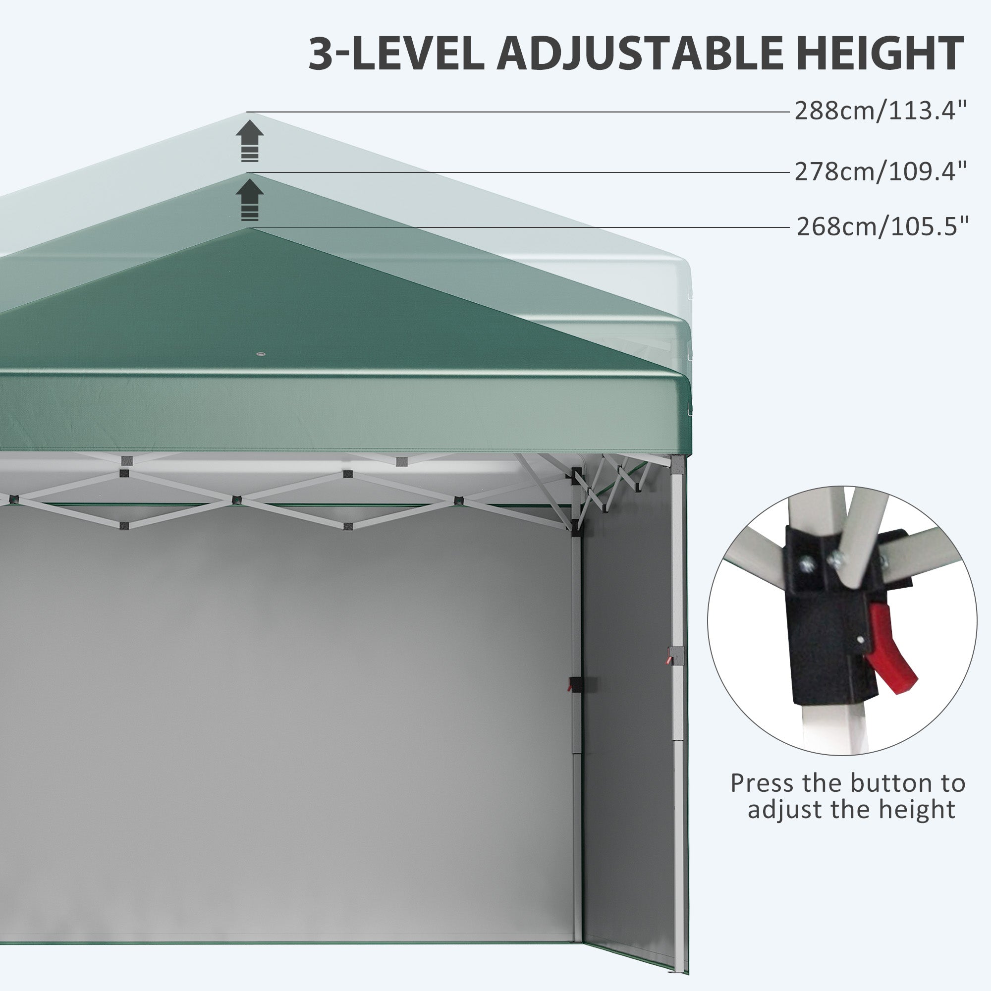 Outsunny 3 x 3 (M) Pop Up Gazebo, UPF 30+ with 2 Sidewalls, Leg Weight Bags and Wheeled Bag, Height Adjustable Party Tent Event Shelter for Garden, Patio, Green - North Peak Garden Furniture