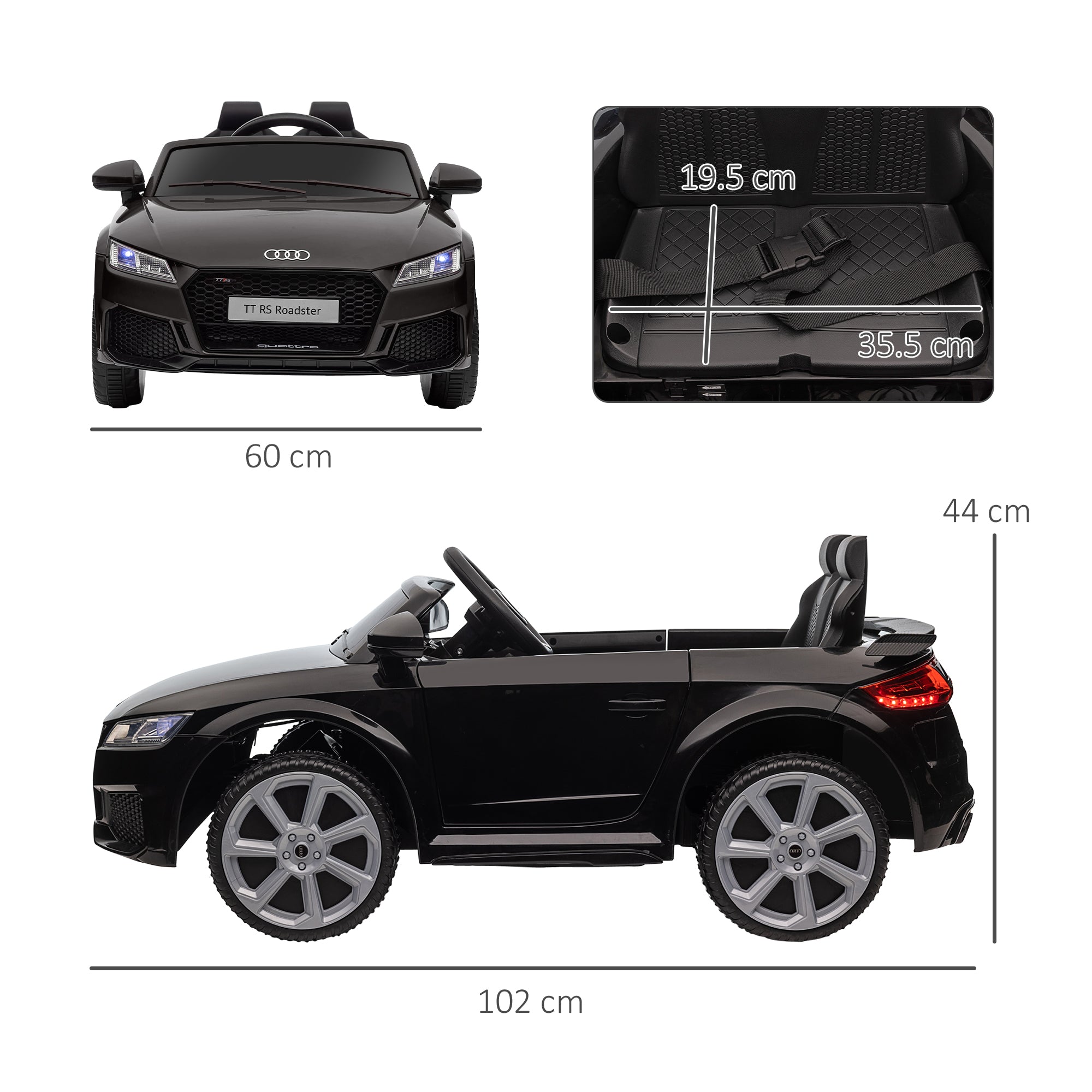 HOMCOM Kids Licensed Audi TT Ride-On Car 12V Battery w/ Remote Suspension Headlights and MP3 Player 2.5-5km/h Black