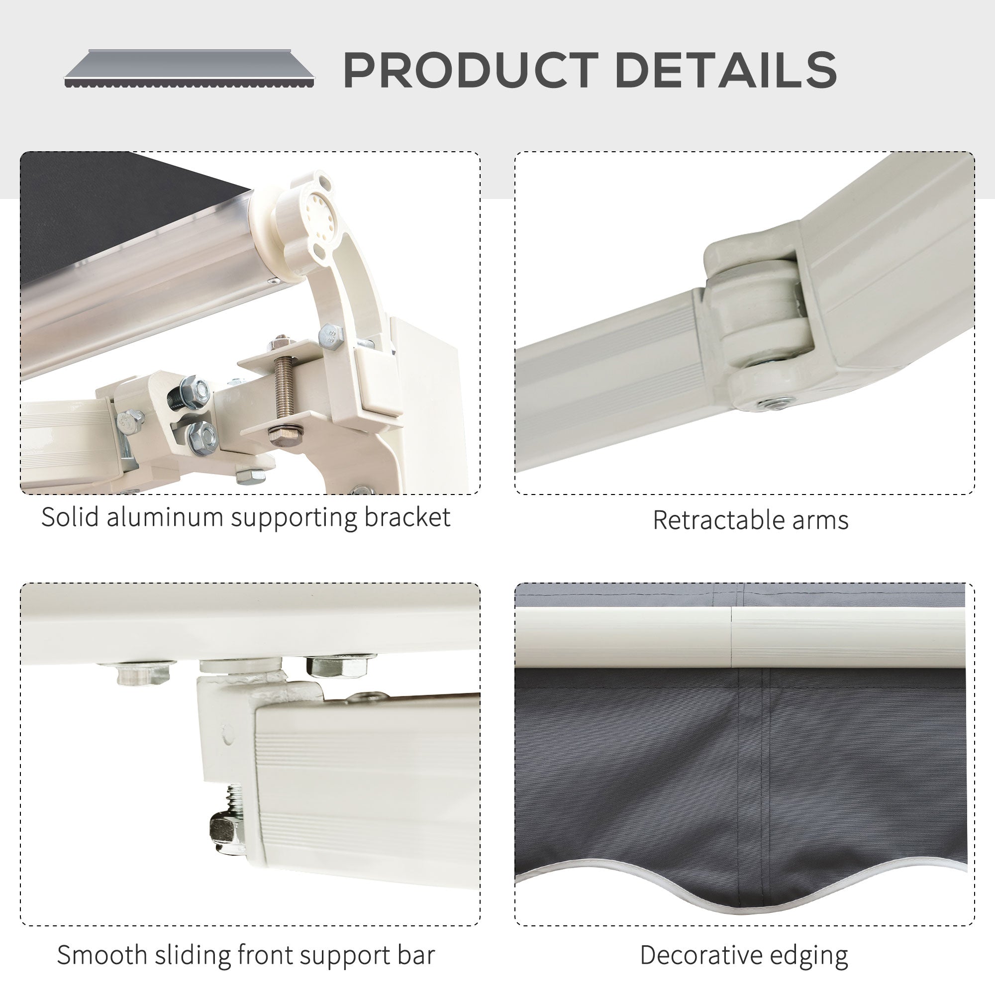 Outsunny 2.5m x 2m Garden Patio Manual Awning Canopy Sun Shade Shelter Retractable with Winding Handle Grey - North Peak Garden Furniture
