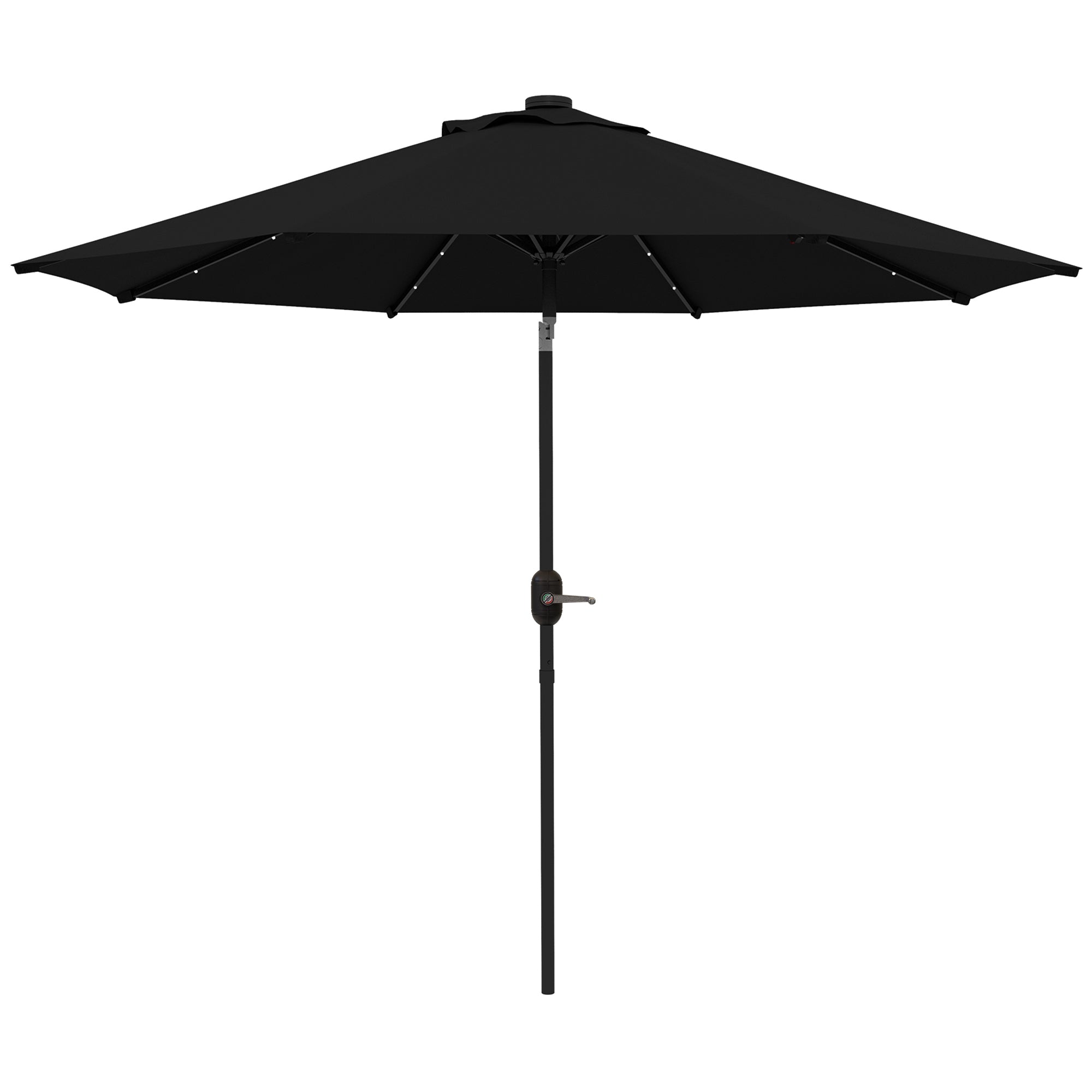 Outsunny 2.7m Outdoor Patio Garden Umbrella Parasol with Tilt Crank and 24 LEDs Lights, Black