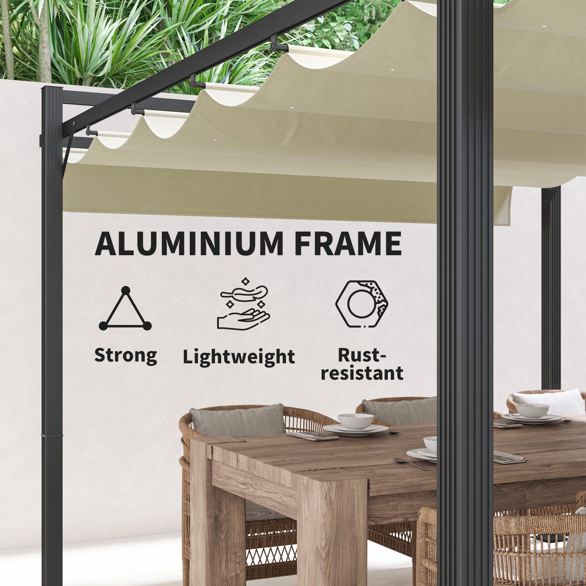Outsunny 3 x 4m Aluminium Pergola, with Retractable Roof - Grey/Khaki - North Peak Garden Furniture