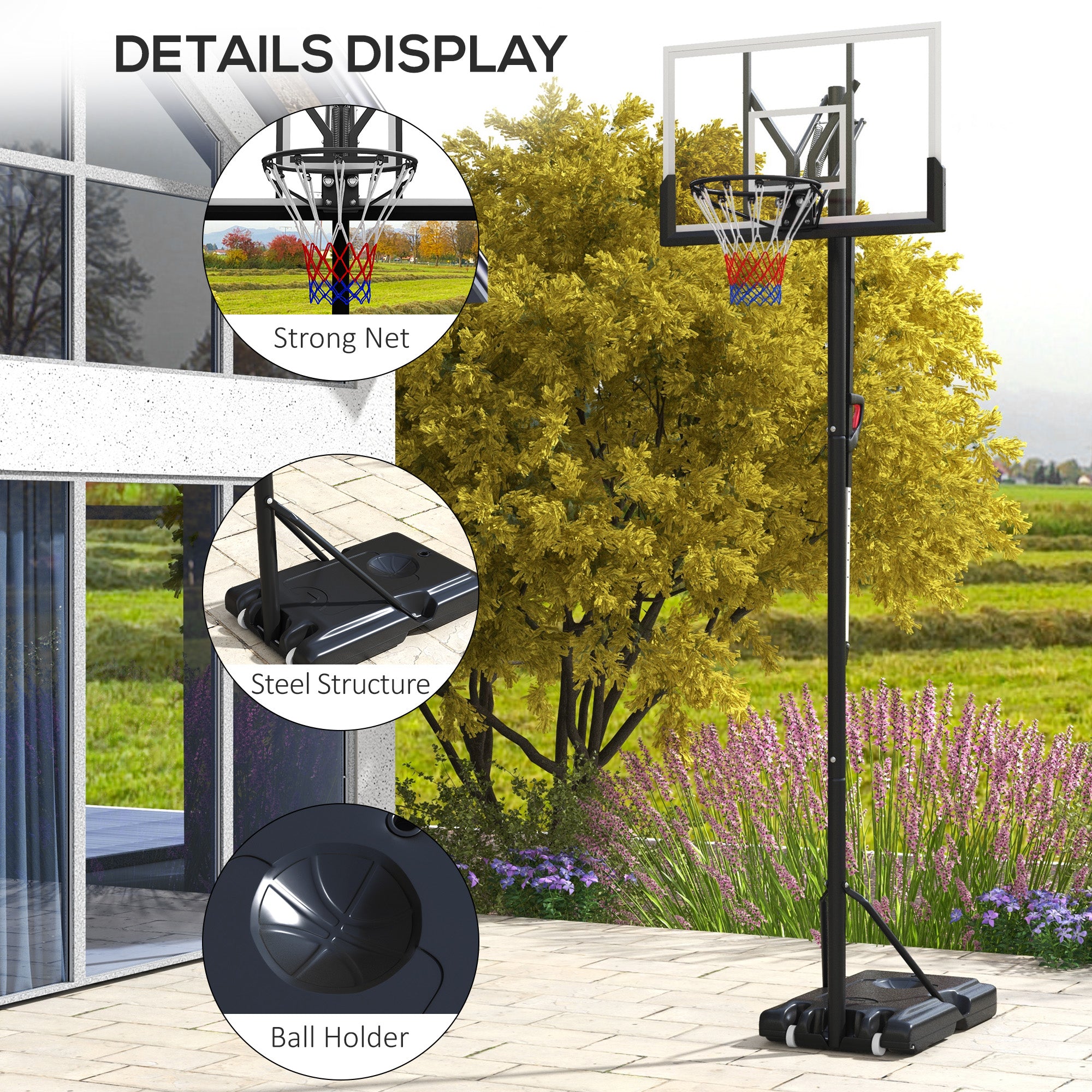 SPORTNOW Six-Level Height Adjustable Freestanding Basketball Hoop and Stand with Wheels, 2.35-3.05m - North Peak Garden Furniture
