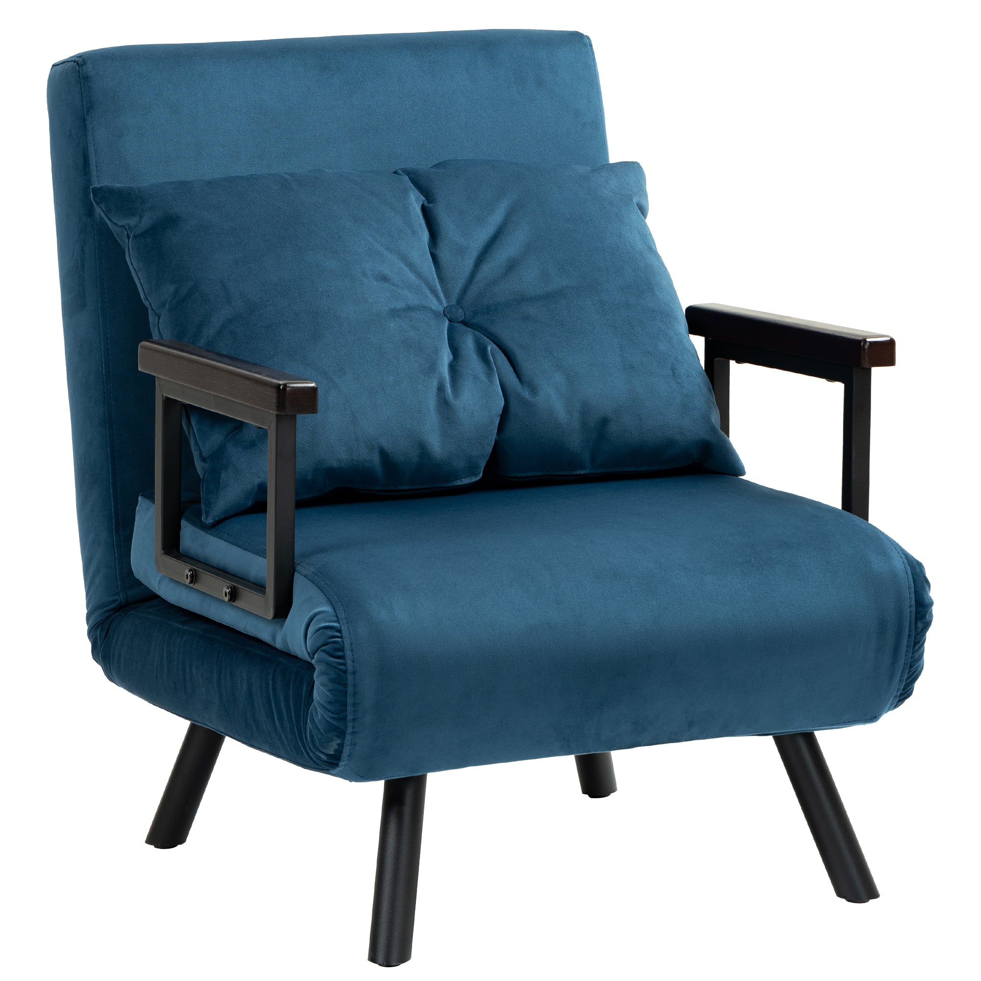 HOMCOM 4-in-1 Velvet-Feel Single Chair Bed, with Pillow - Navy Blue - North Peak Garden Furniture