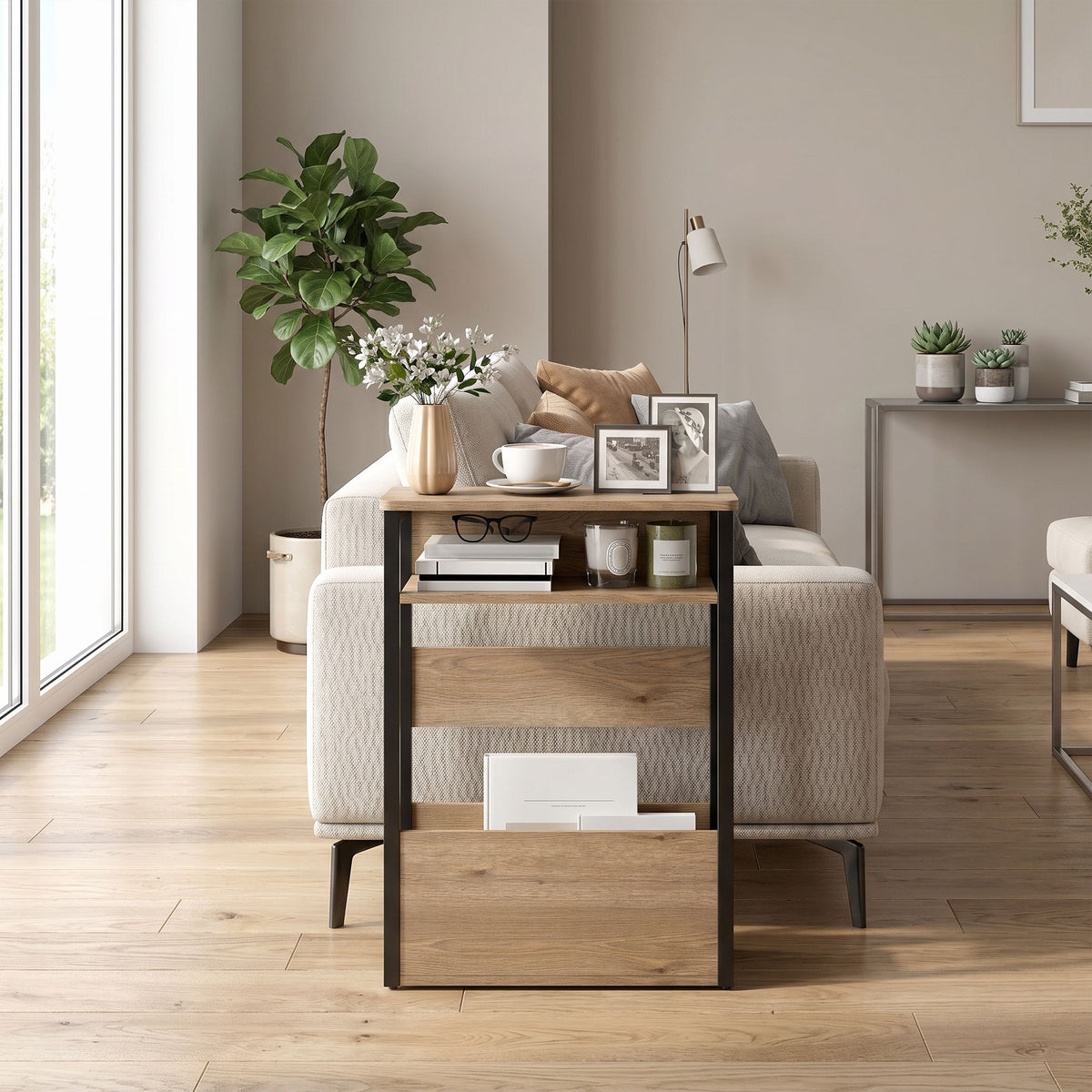 HOMCOM Industrial-Style Side Table - Black/Walnut Brown